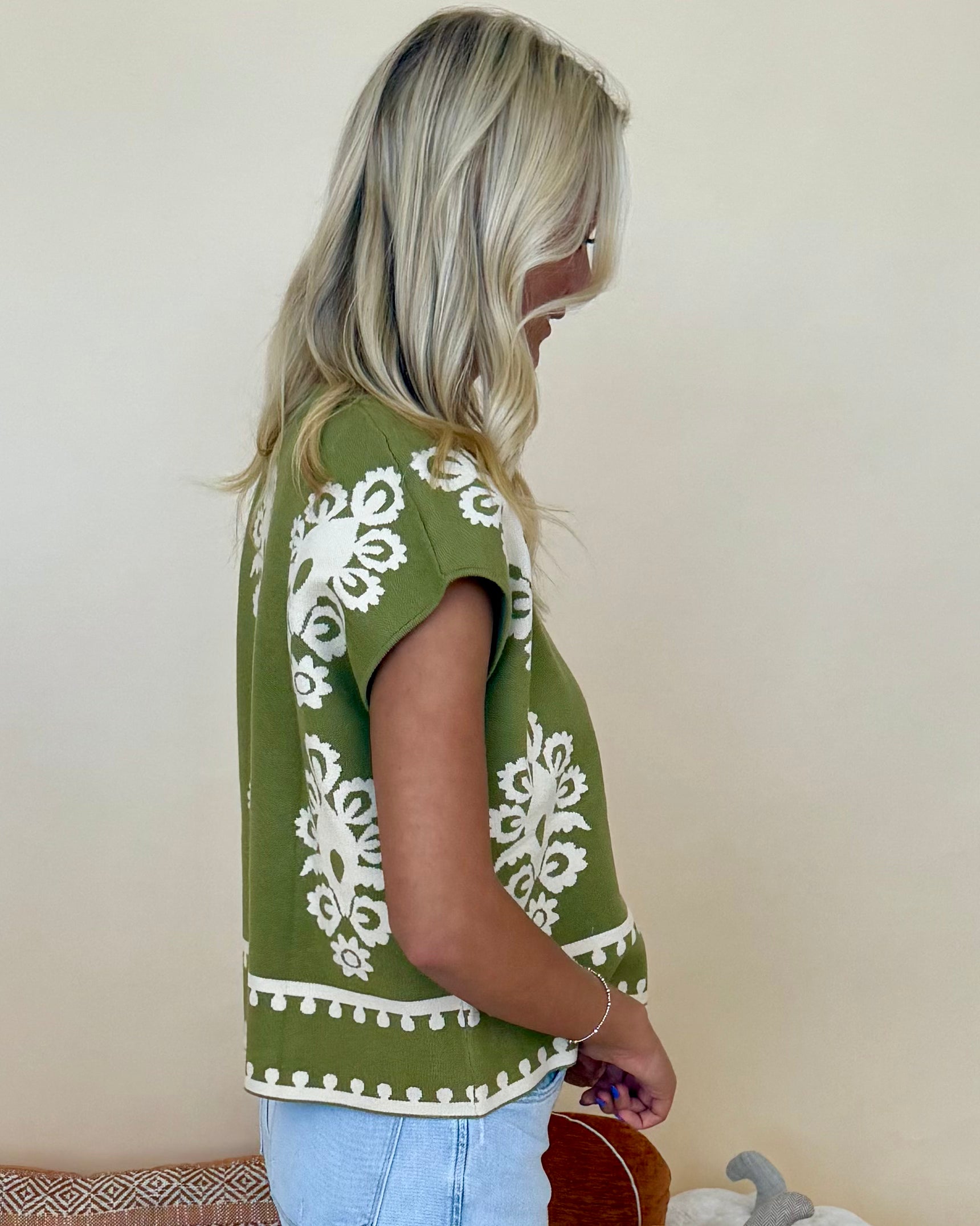 Sweet View Olive Damask Sweater-Shop-Womens-Boutique-Clothing