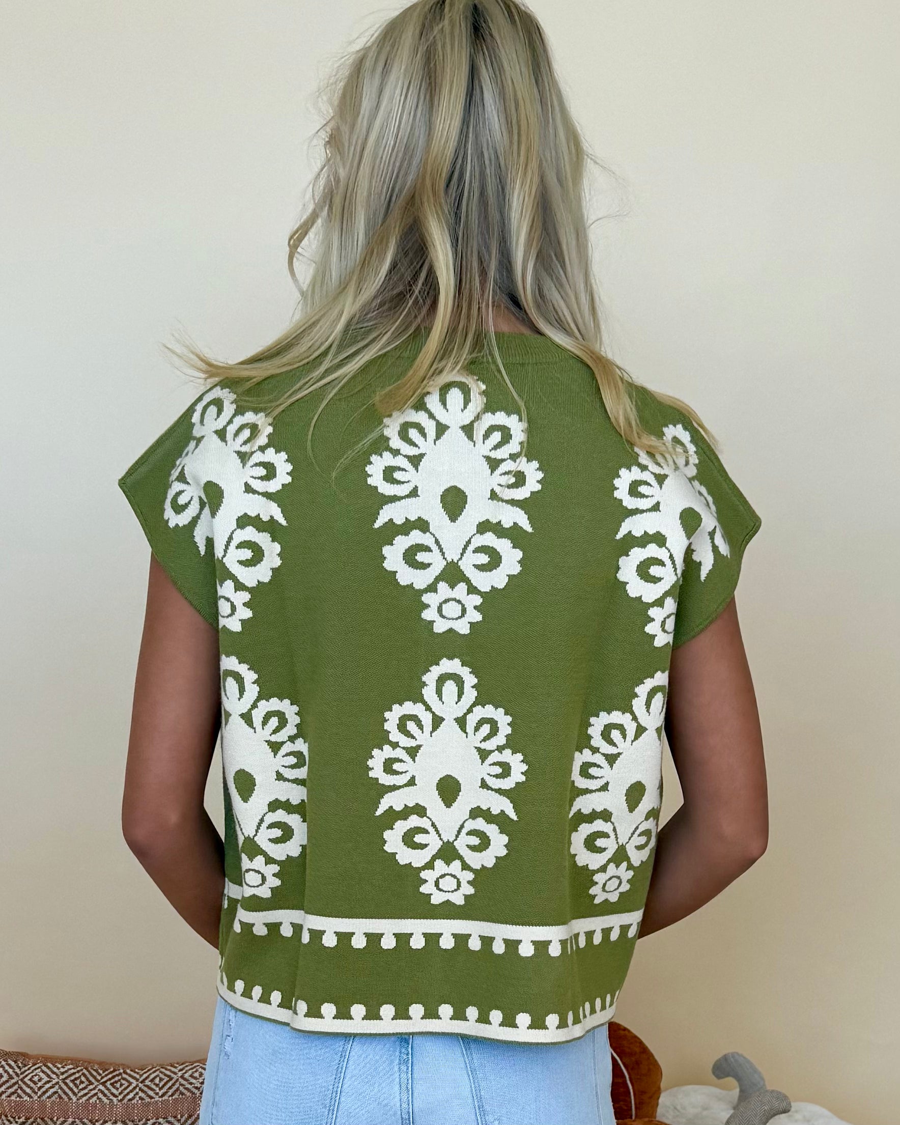 Sweet View Olive Damask Sweater-Shop-Womens-Boutique-Clothing
