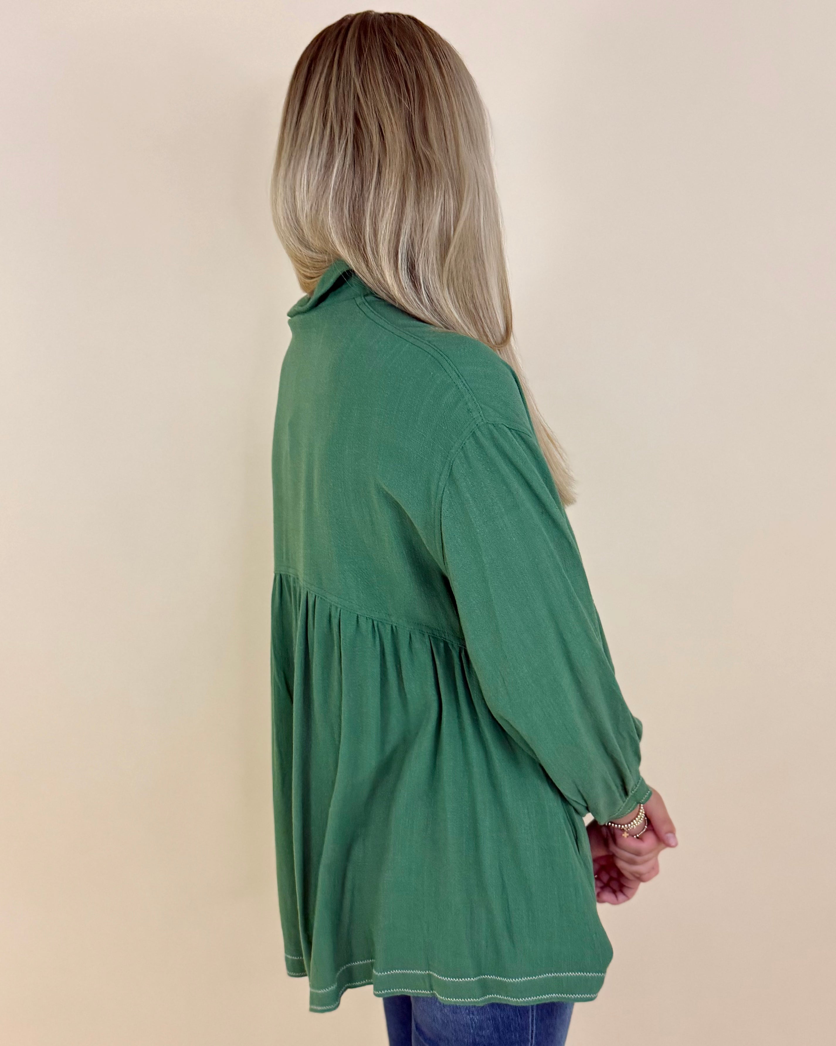 Crowd Pleaser Green Linen Top-Shop-Womens-Boutique-Clothing