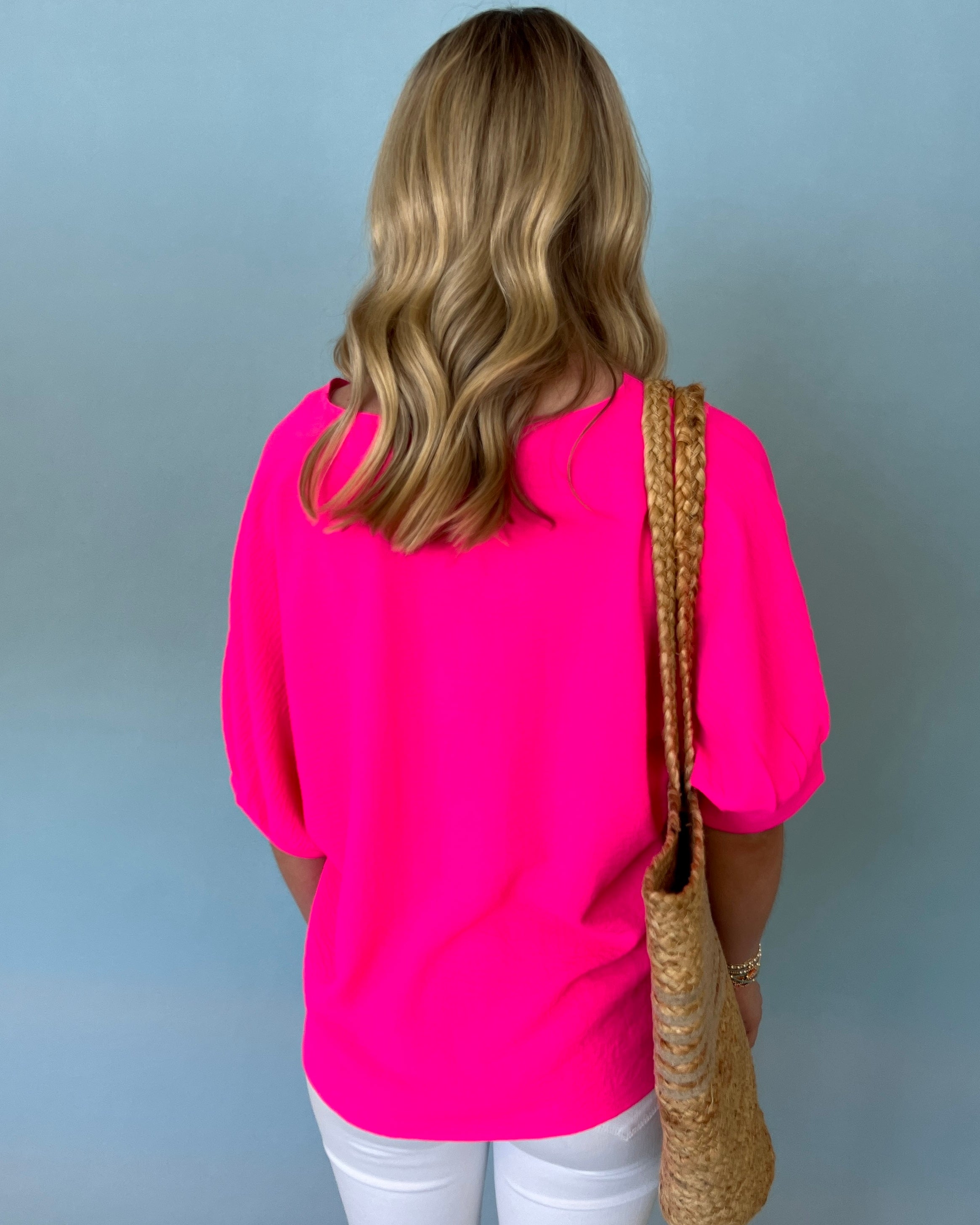 New Paths Hot Pink V-neck Top-Shop-Womens-Boutique-Clothing