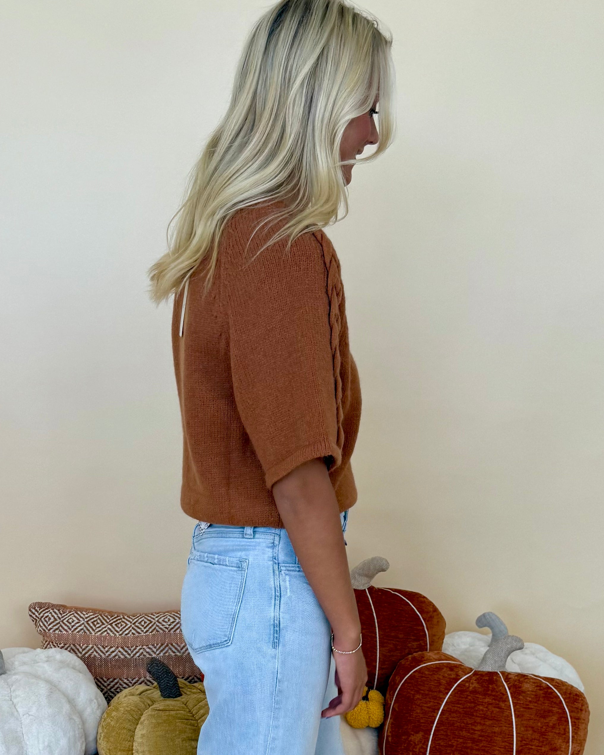 Good In You Camel Braided Sleeve Sweater-Shop-Womens-Boutique-Clothing