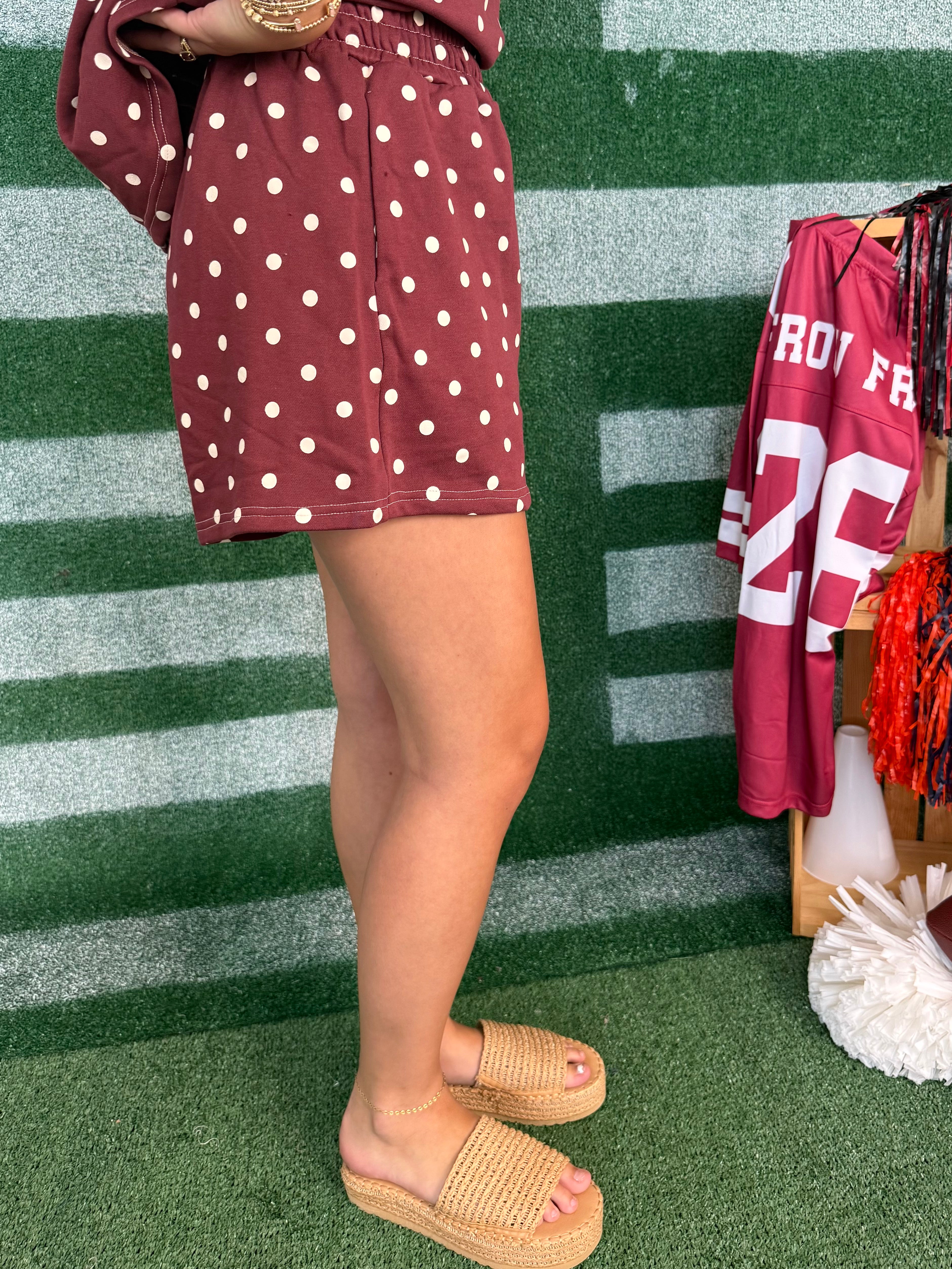 Game Day Affair Wine Polka Dot Shorts Set-Shop-Womens-Boutique-Clothing