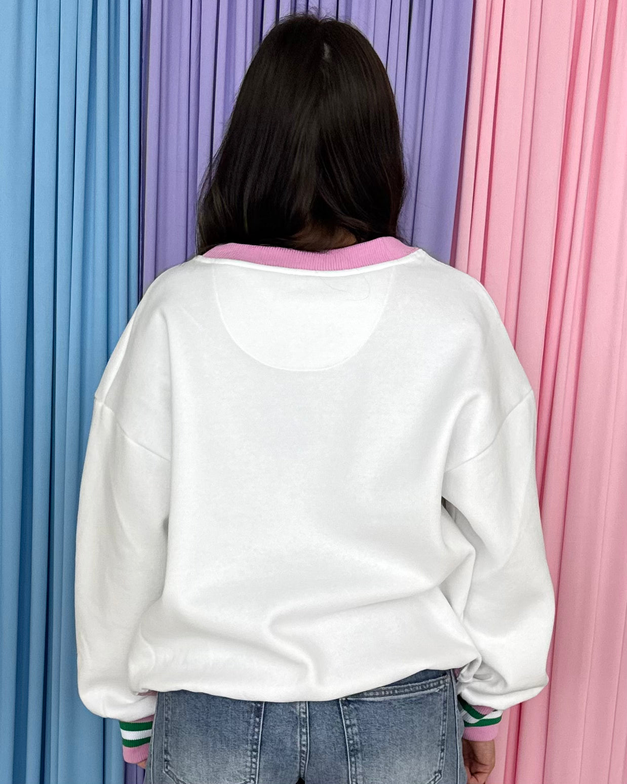 LULU MAC White Green Stitch Sweatshirt-Shop-Womens-Boutique-Clothing