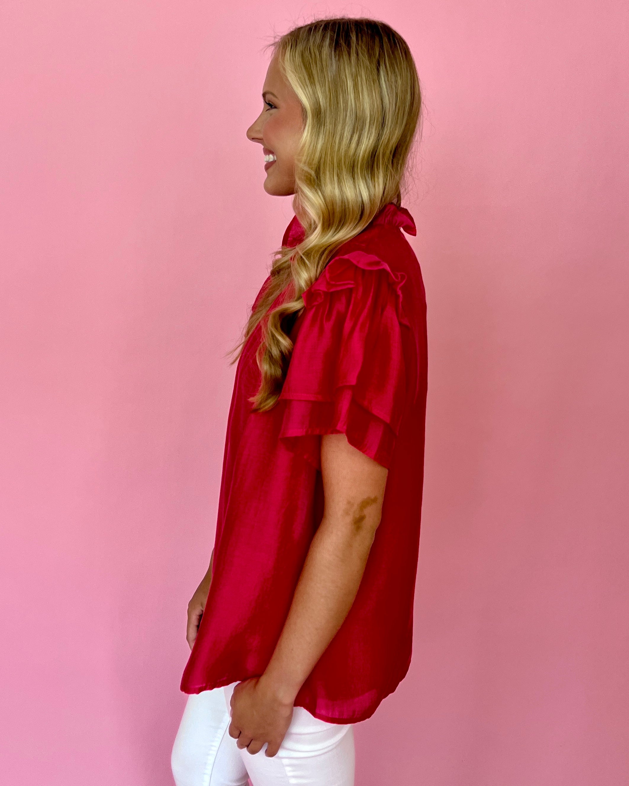 Whatever It Takes Coral Mock Neck Ruffle Sleeve Top-Shop-Womens-Boutique-Clothing