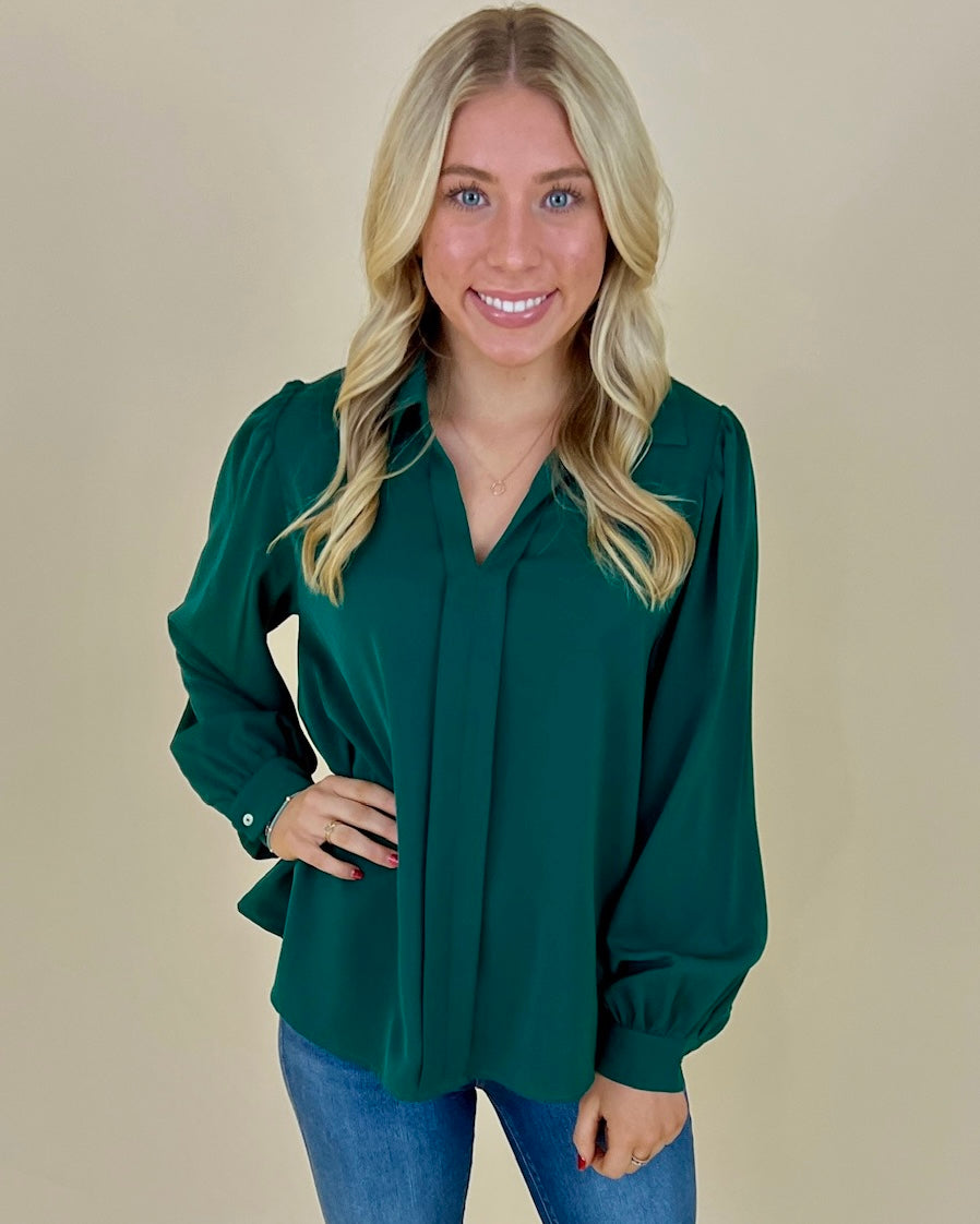 Never Replace Green Collared Smocked Top-Shop-Womens-Boutique-Clothing