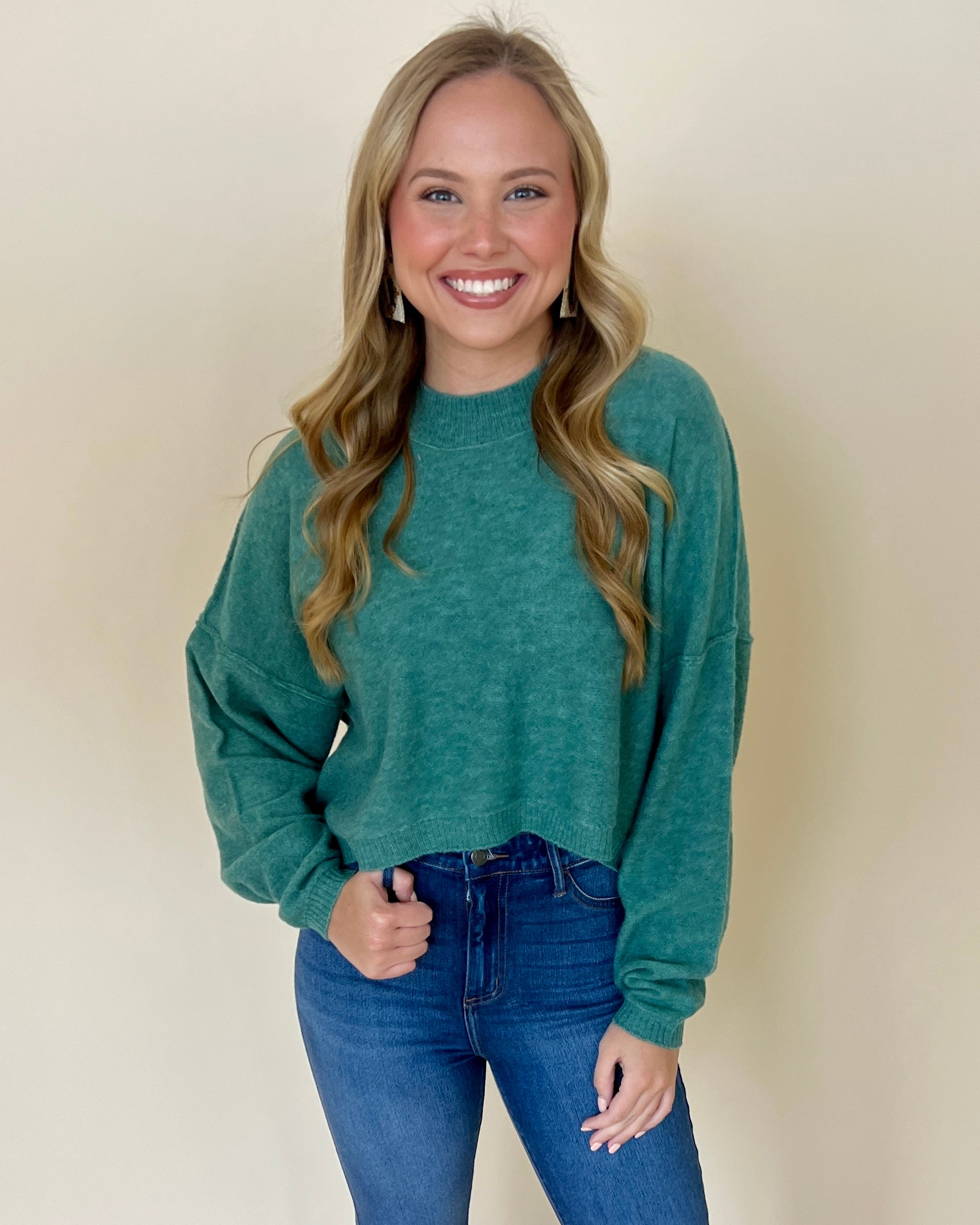 Falling For You Gray Green Brushed Crop Sweater-Shop-Womens-Boutique-Clothing