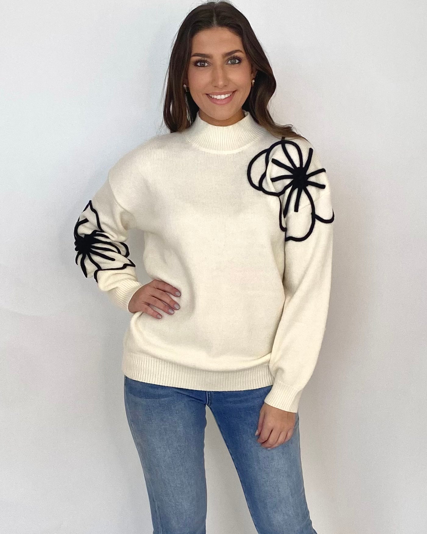 Back To Back Cream Flower Sweater-Shop-Womens-Boutique-Clothing