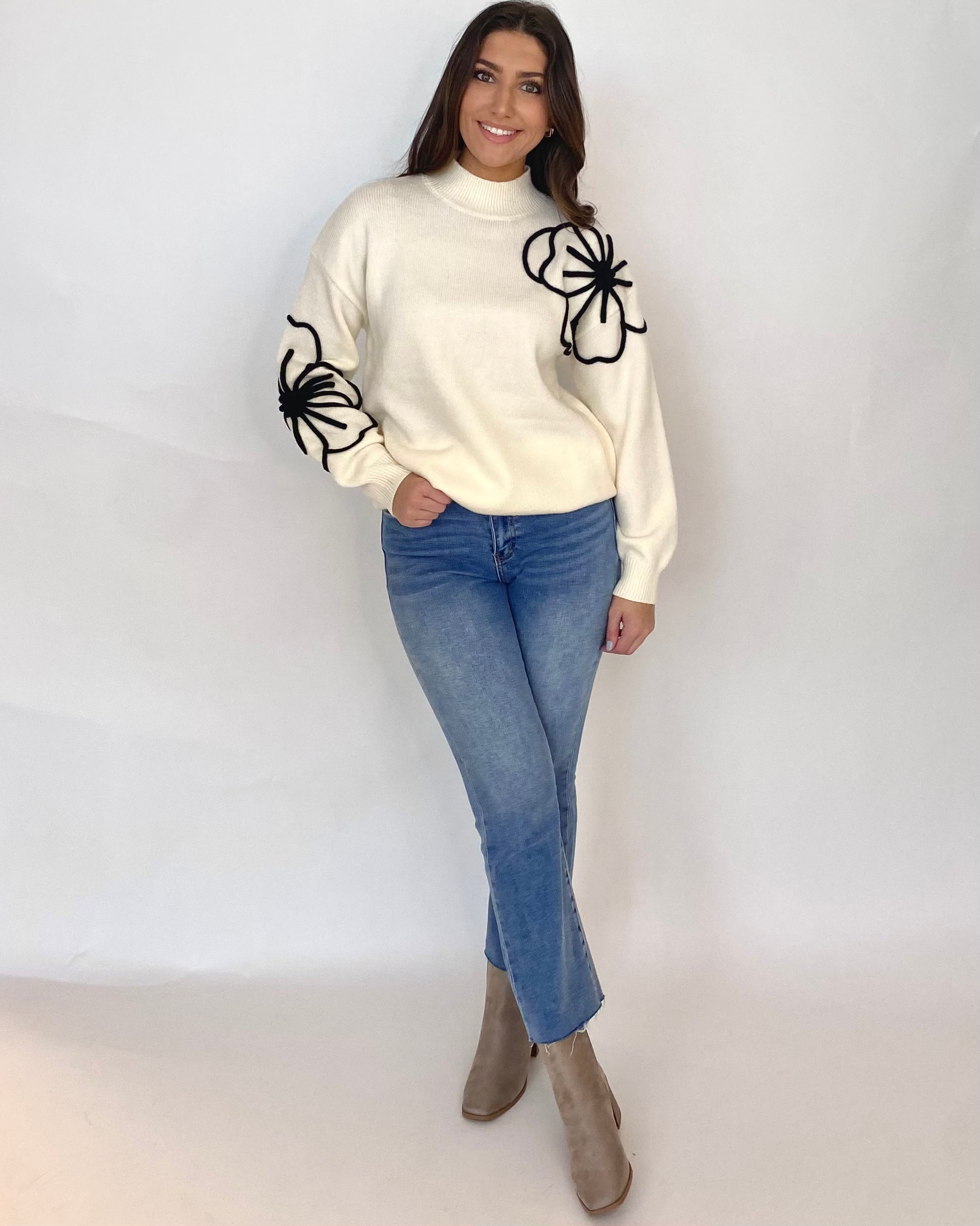 Back To Back Cream Flower Sweater-Shop-Womens-Boutique-Clothing