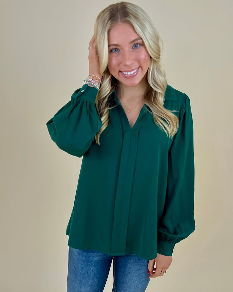 Never Replace Green Collared Smocked Top-Shop-Womens-Boutique-Clothing