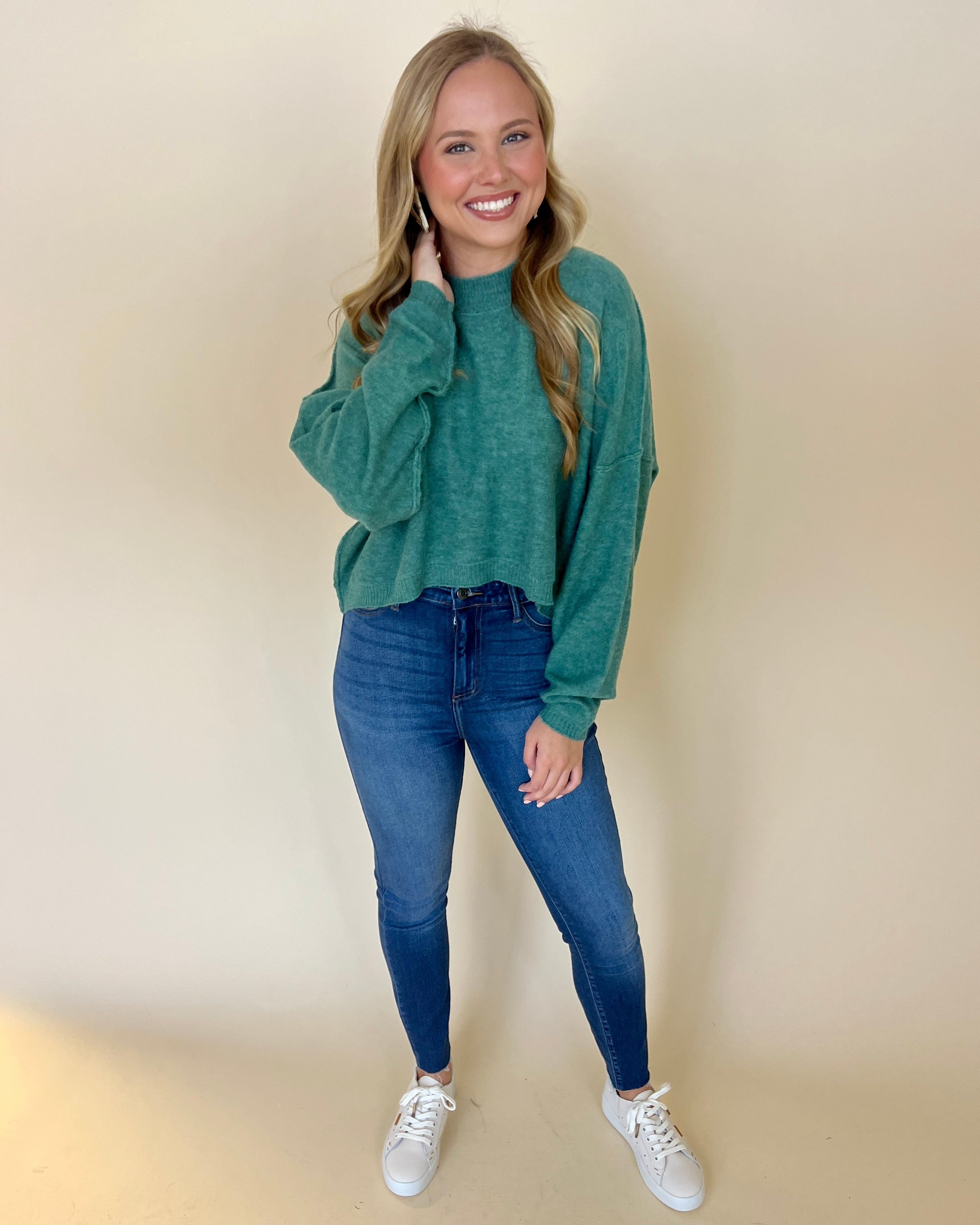 Falling For You Gray Green Brushed Crop Sweater-Shop-Womens-Boutique-Clothing