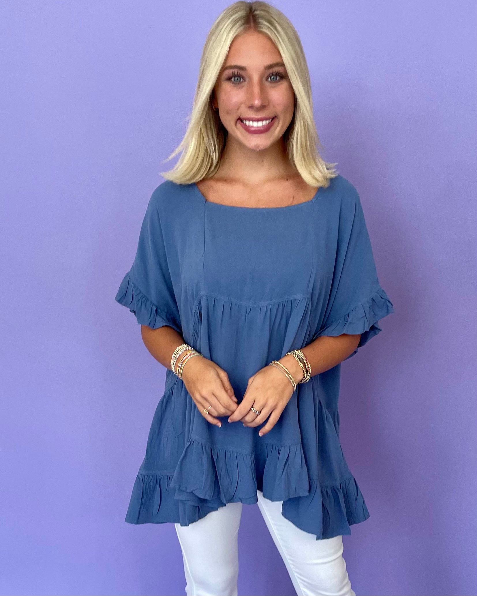 Daydreamer Denim Linen Top-Shop-Womens-Boutique-Clothing