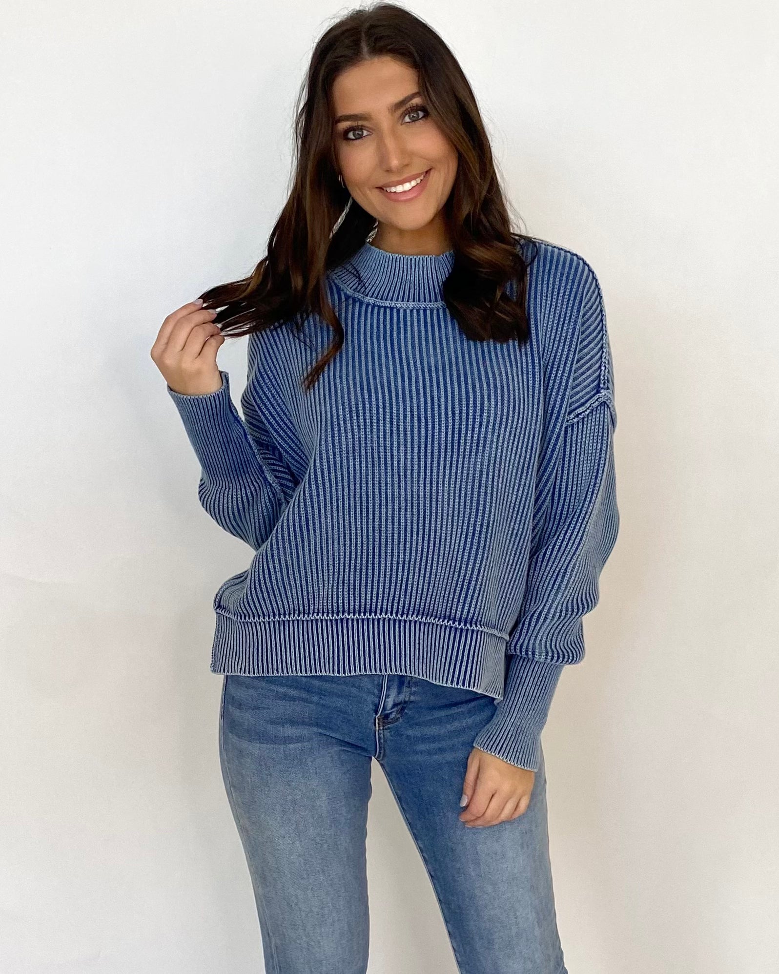 Chill Out Classic Blue Washed Crop Sweater-Shop-Womens-Boutique-Clothing