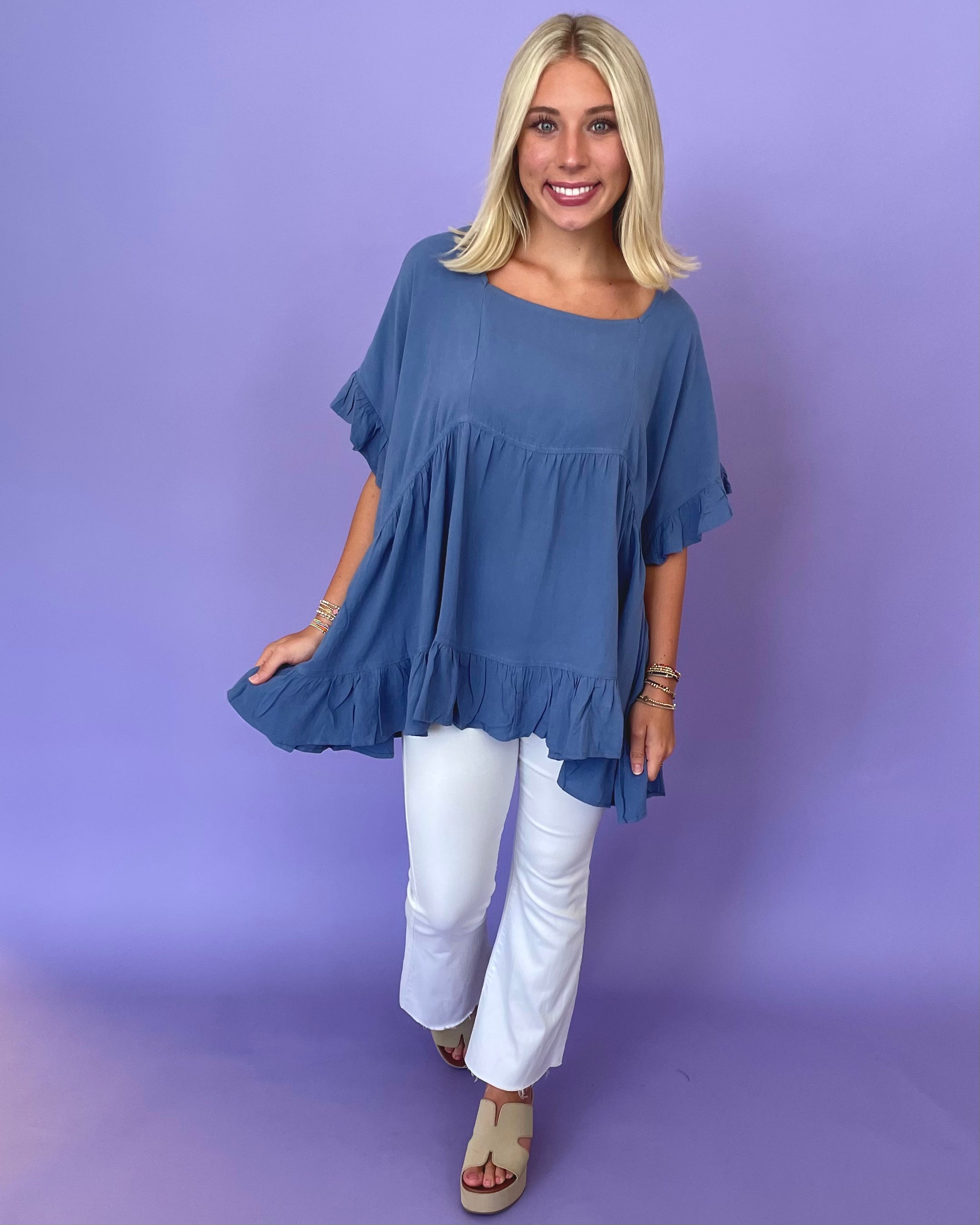 Daydreamer Denim Linen Top-Shop-Womens-Boutique-Clothing