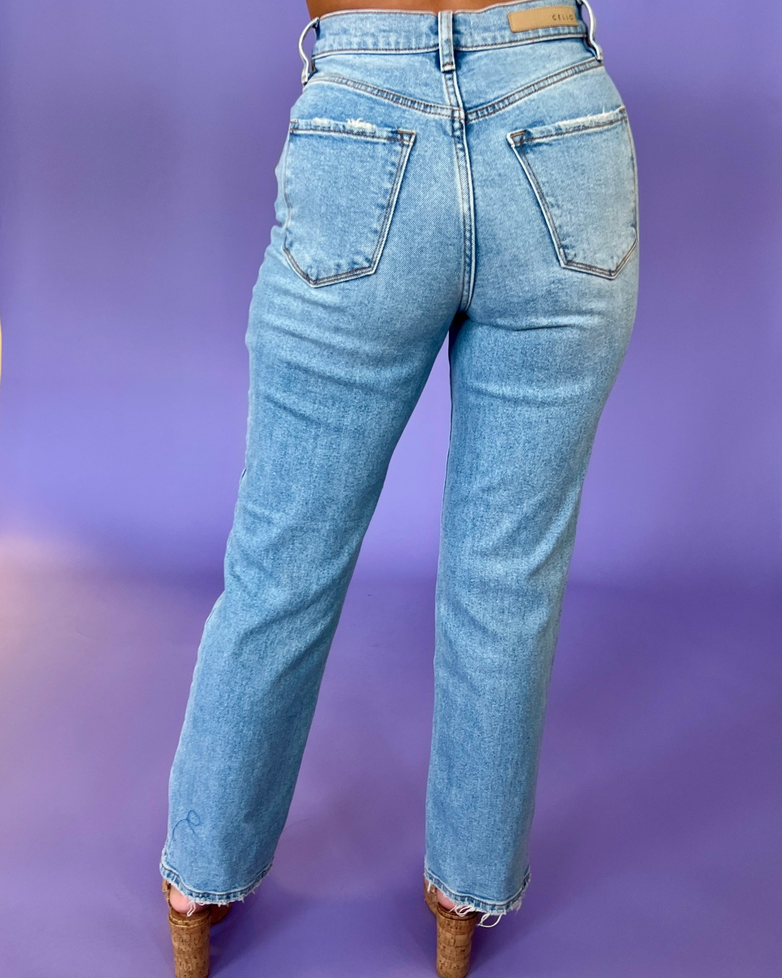 Keeping With It Light Denim Super High Rise Mini Slit Dad Jeans-Shop-Womens-Boutique-Clothing