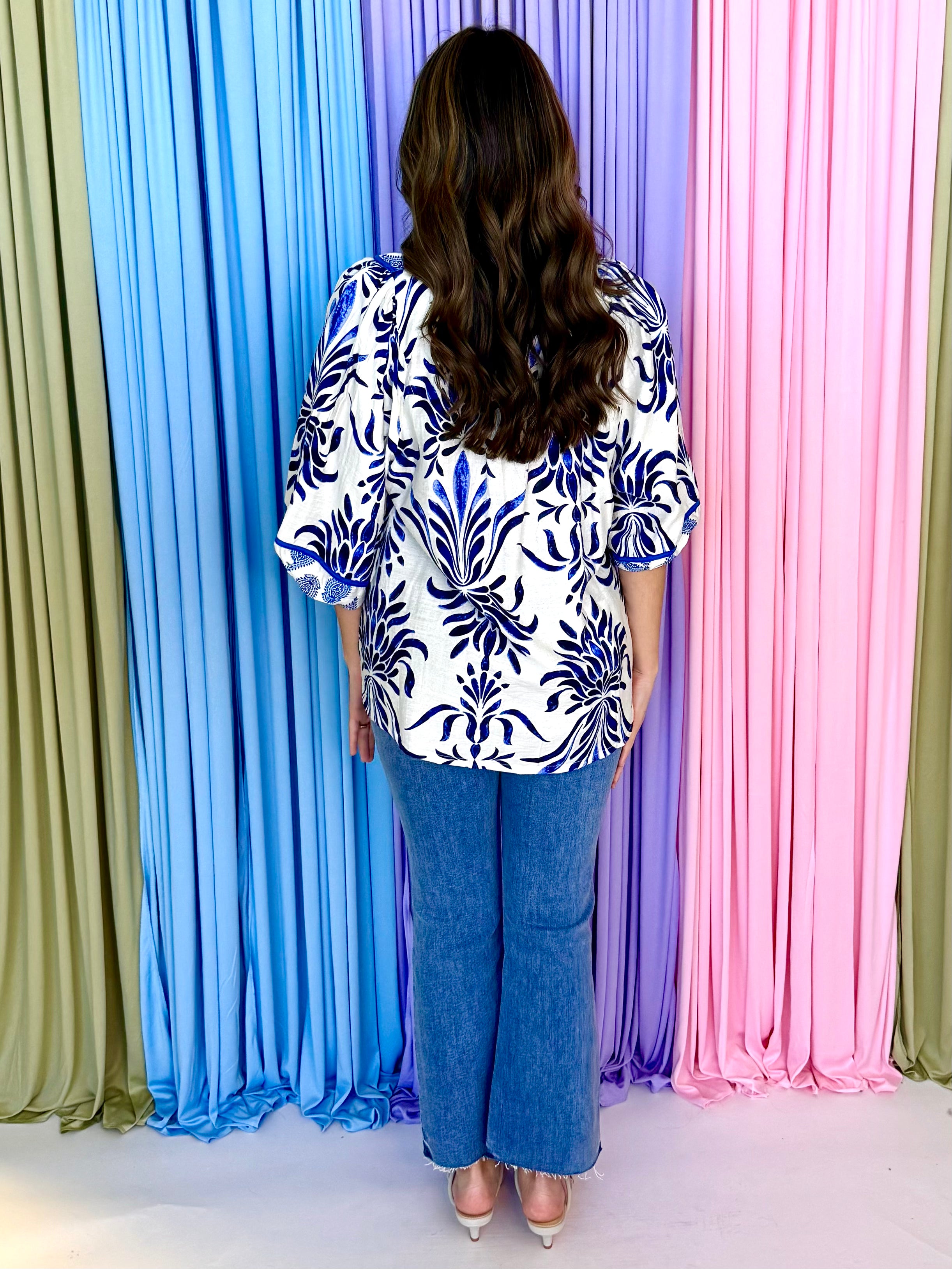 Feel Connected Blue Mix Floral Print Top-Shop-Womens-Boutique-Clothing