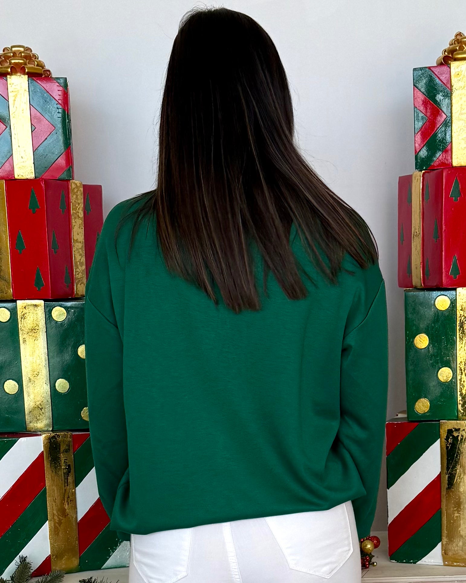 Green Fa La La Velvet Sweatshirt-Shop-Womens-Boutique-Clothing