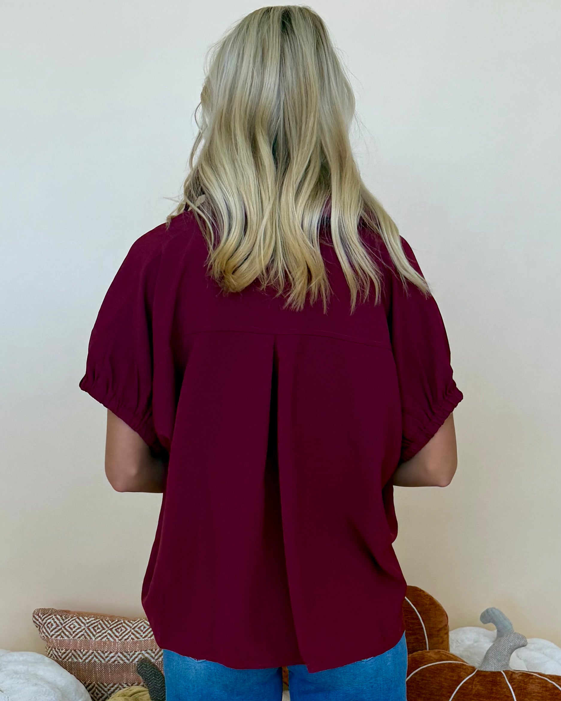 Make It Count Burgundy V Neck Top-Shop-Womens-Boutique-Clothing
