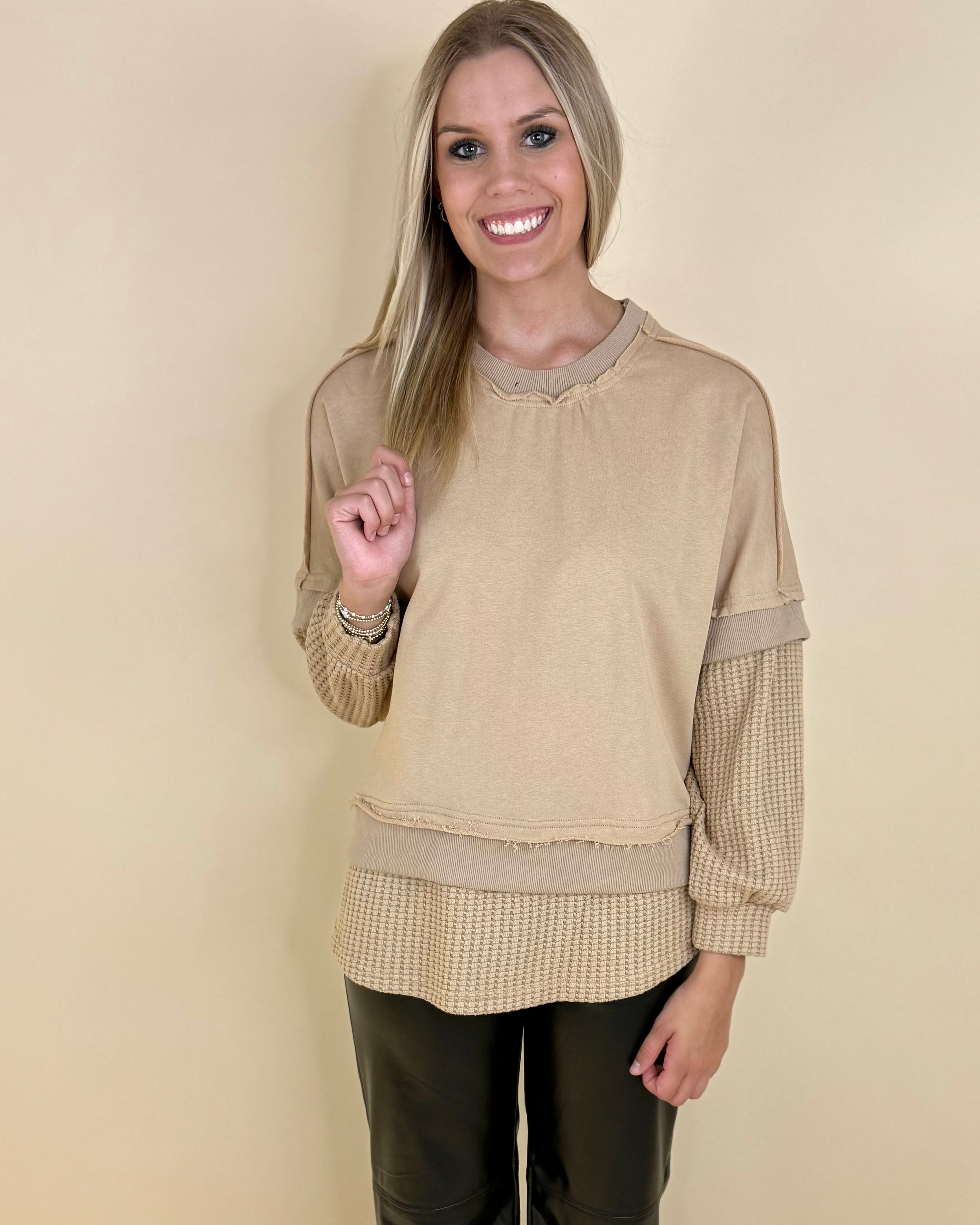 Another Life Taupe Contrast Sweatshirt-Shop-Womens-Boutique-Clothing