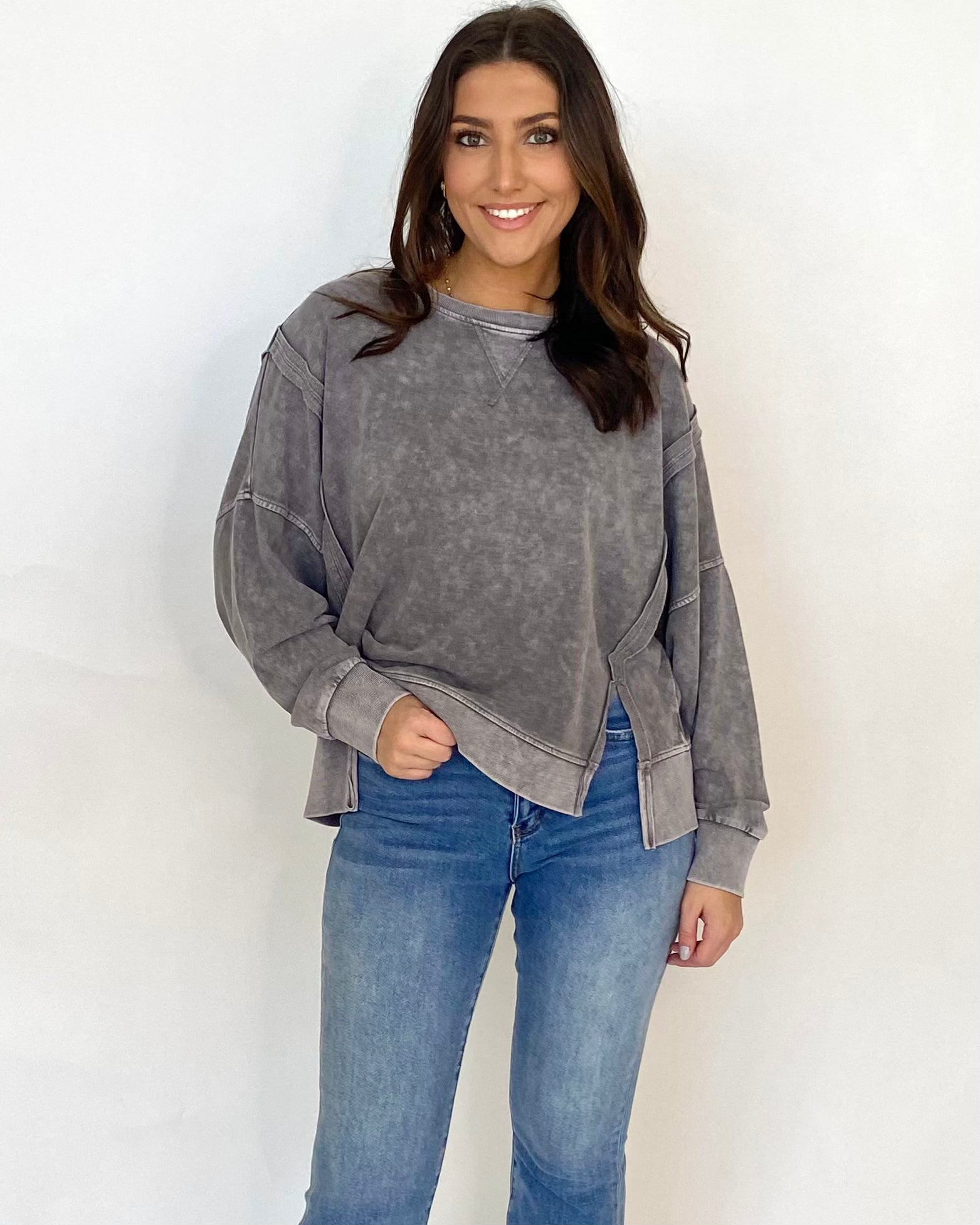 In A Day Charcoal Wash Sweatshirt-Shop-Womens-Boutique-Clothing