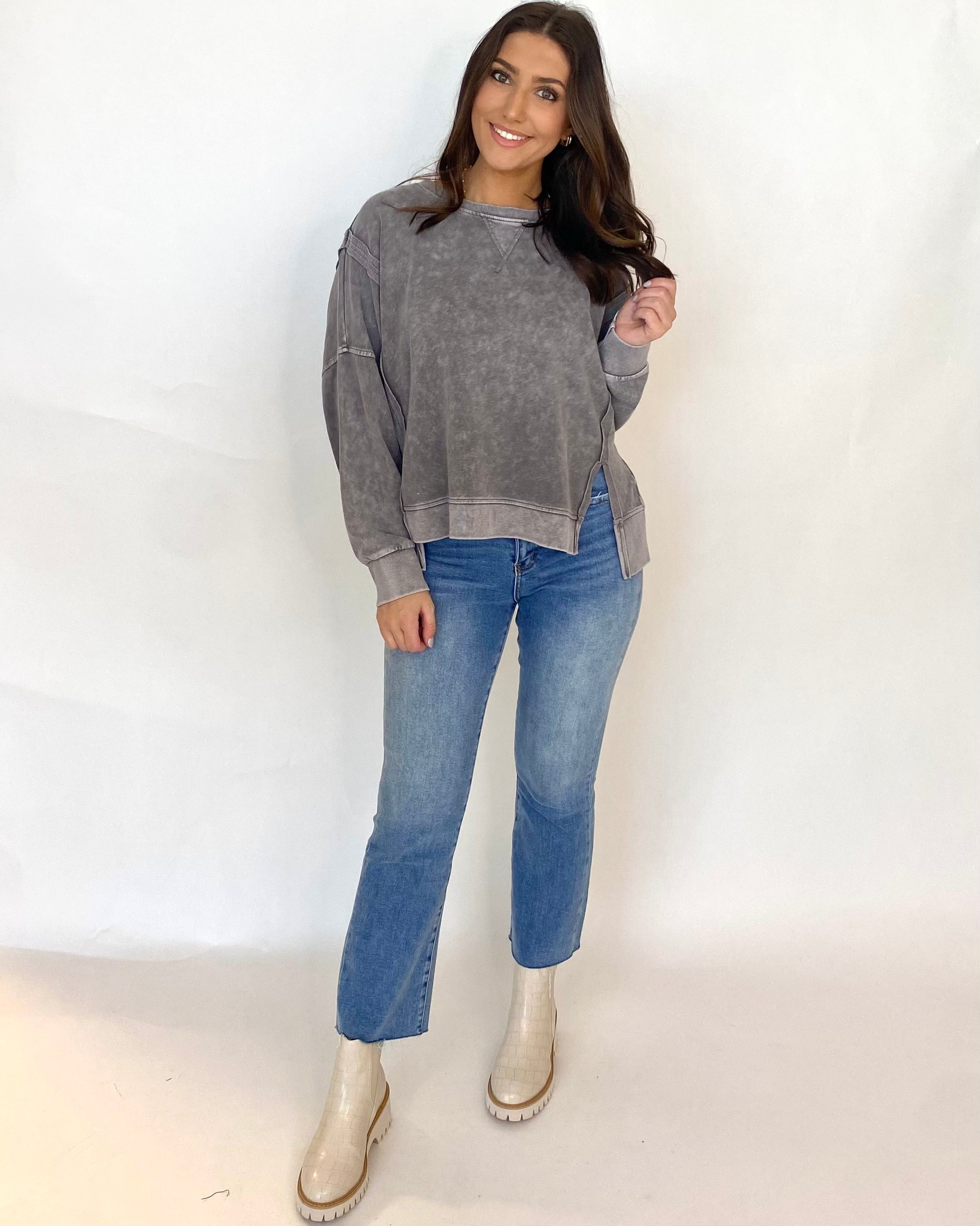 In A Day Charcoal Wash Sweatshirt-Shop-Womens-Boutique-Clothing