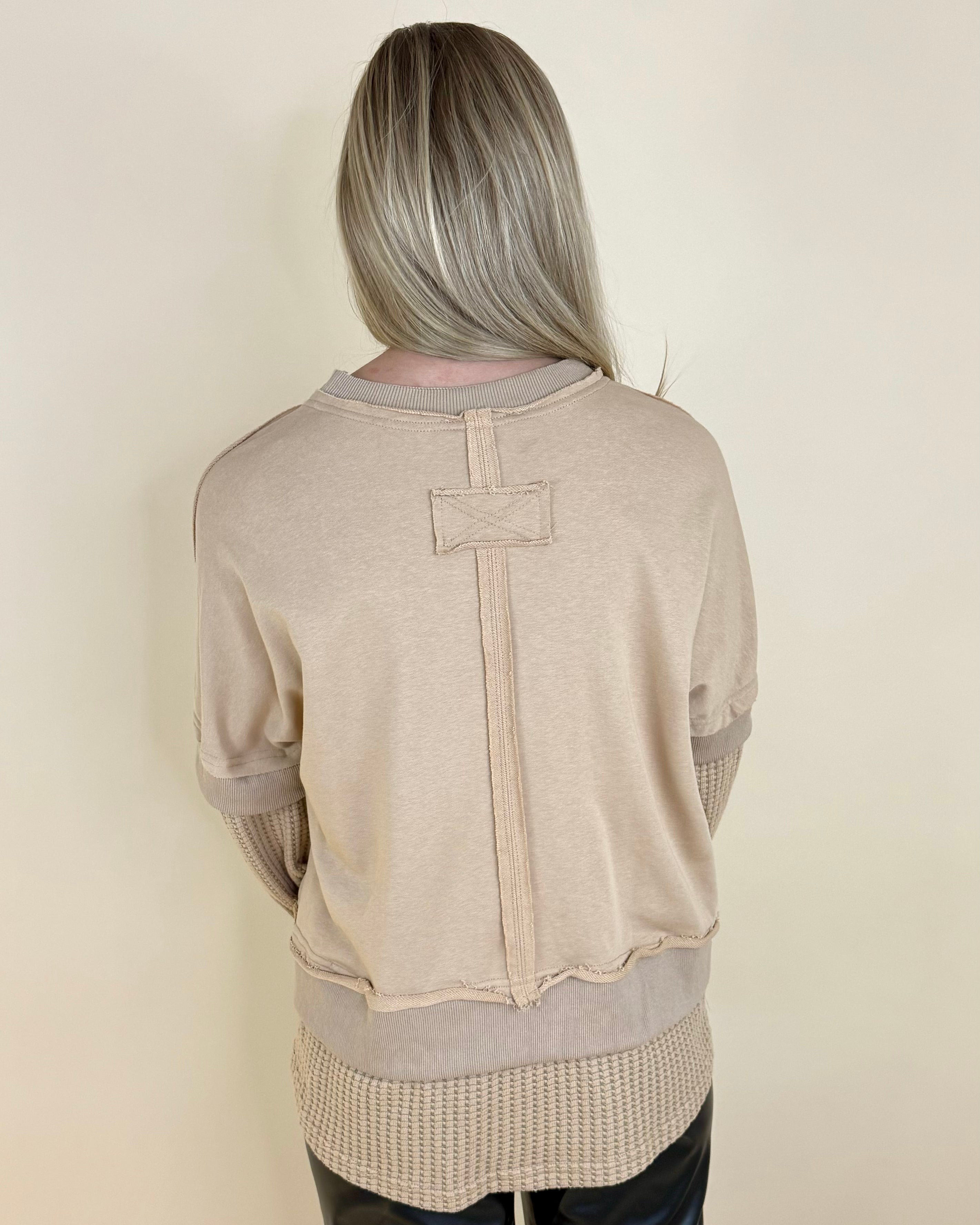 Another Life Taupe Contrast Sweatshirt-Shop-Womens-Boutique-Clothing