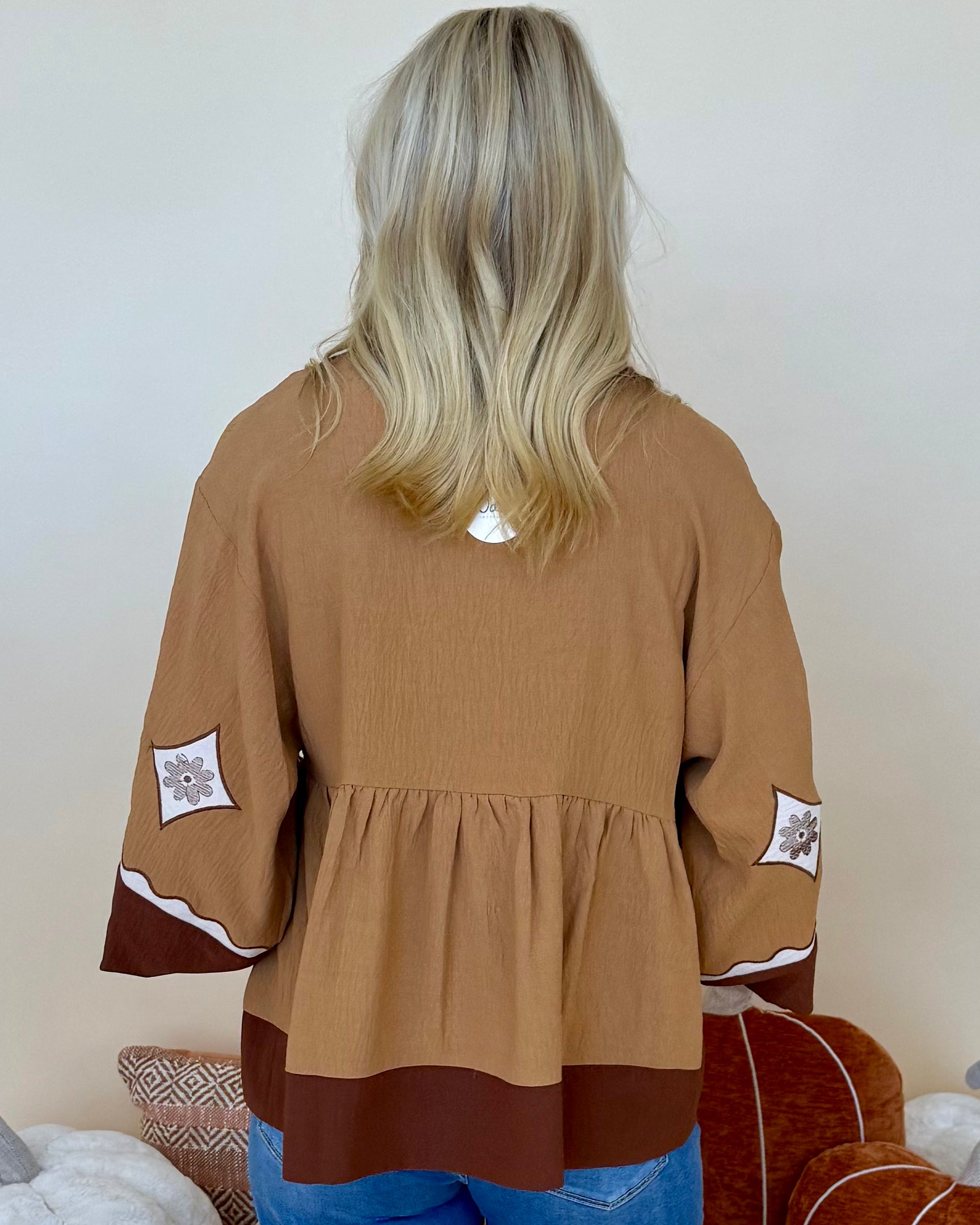 Staying Hopeful Chestnut Embroidered Contrast Top-Shop-Womens-Boutique-Clothing