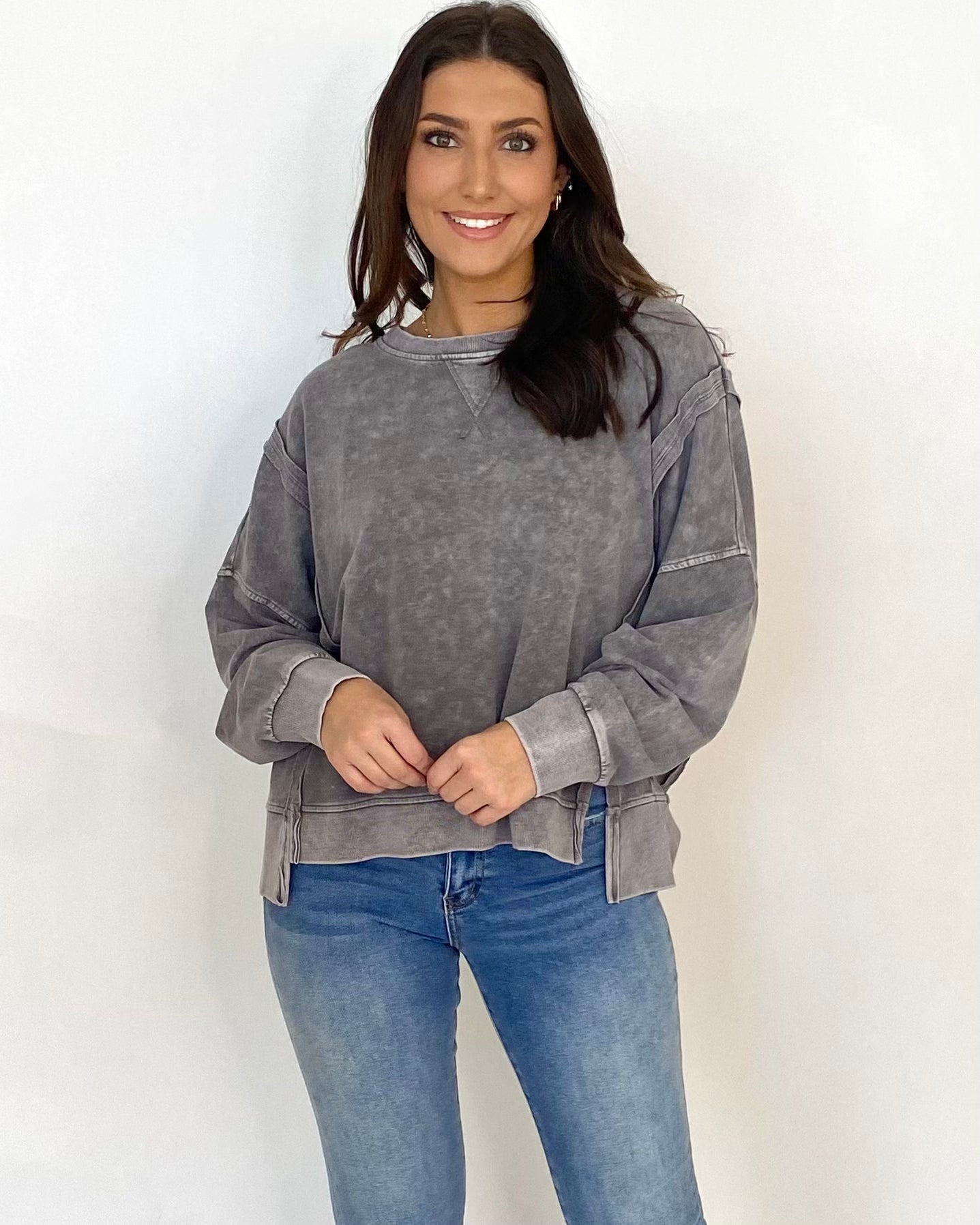 In A Day Charcoal Wash Sweatshirt-Shop-Womens-Boutique-Clothing