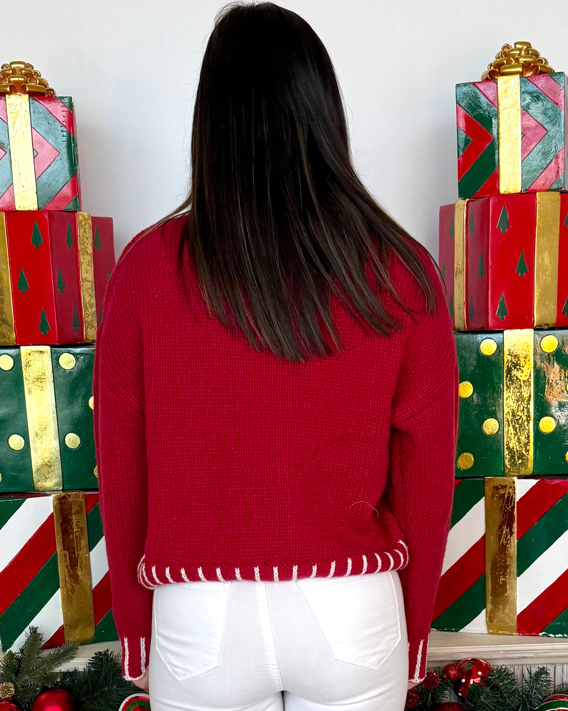 Winter Wishes Red/Ivory Stitched Snowflake Sweater-Shop-Womens-Boutique-Clothing