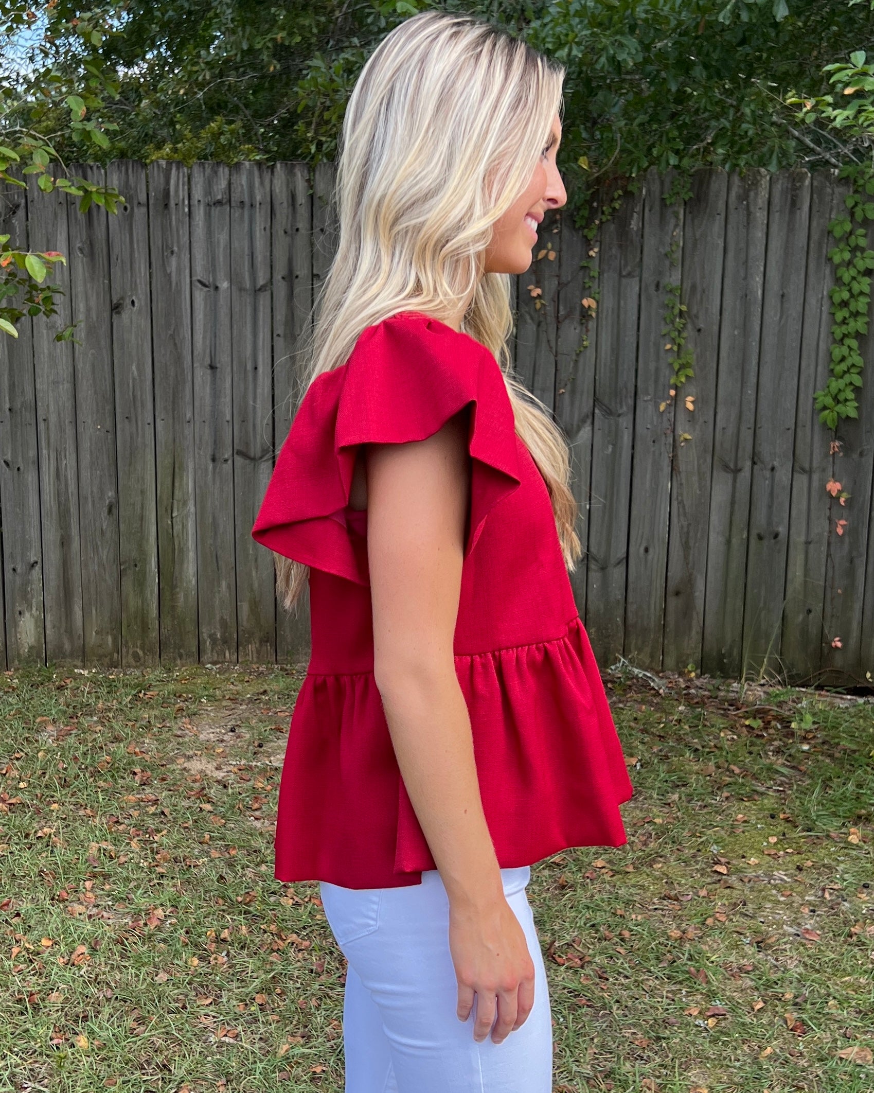 In The Early Light Ruby Square Neck Ruffle Sleeve Top-Shop-Womens-Boutique-Clothing