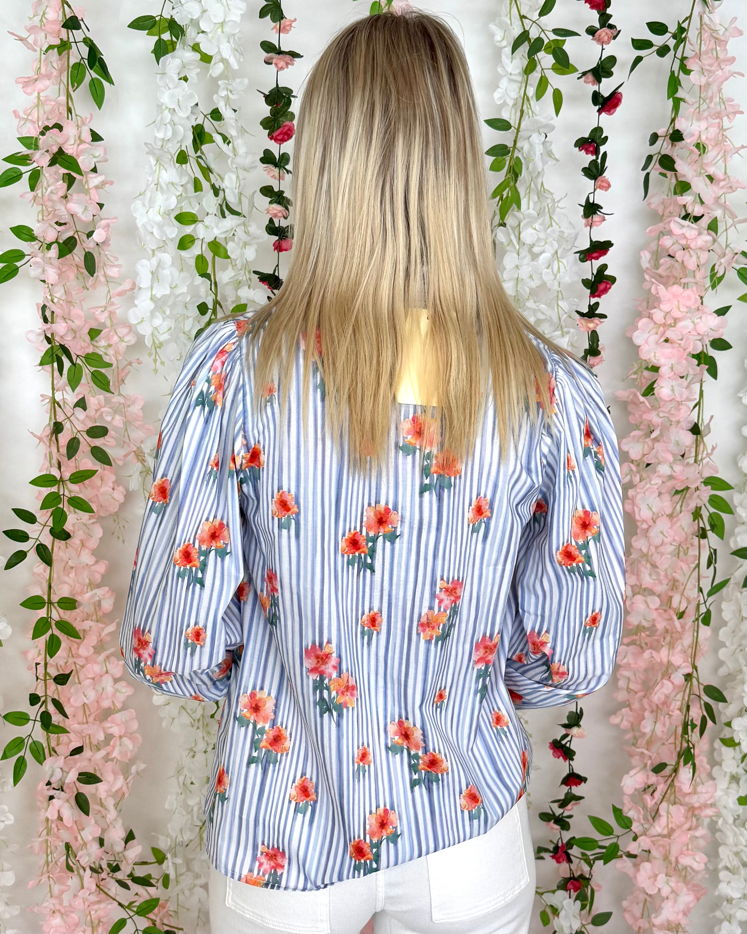 Just Looking Blue Floral Embroidered Top-Shop-Womens-Boutique-Clothing