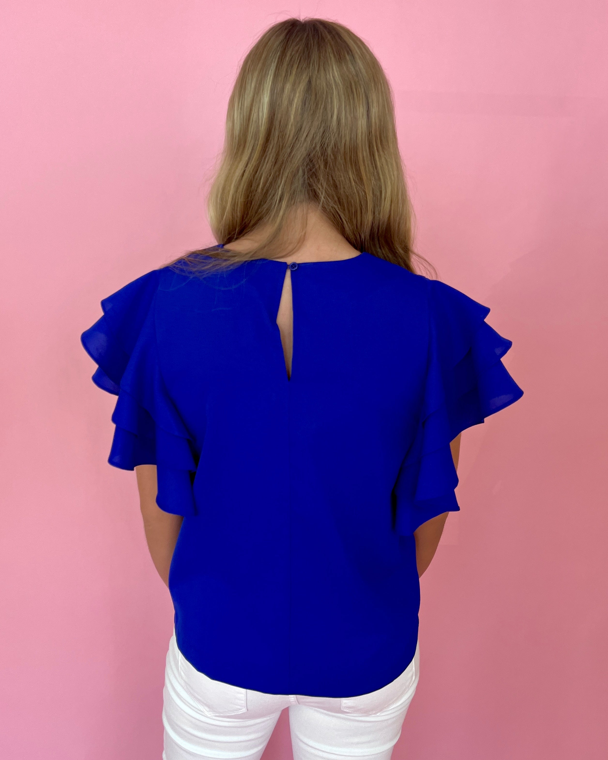 Into The Night Royal Layered Flutter Sleeve Top-Shop-Womens-Boutique-Clothing