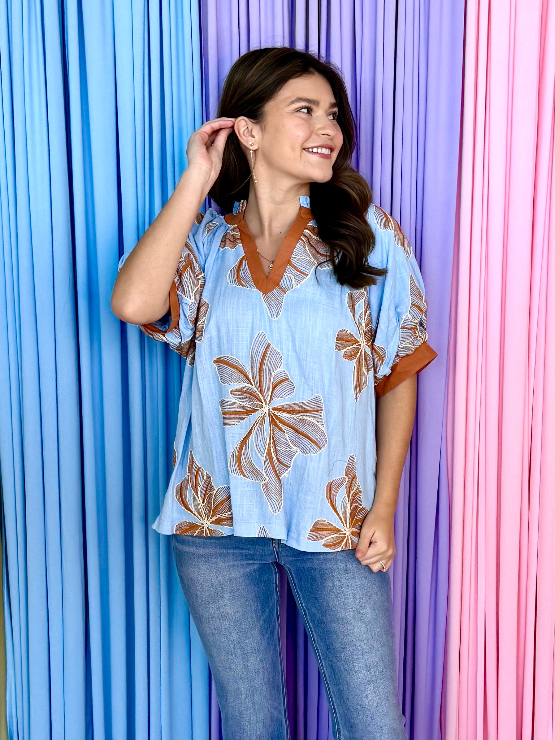 Starting It Off Lt. Blue Embroidered Top-Shop-Womens-Boutique-Clothing