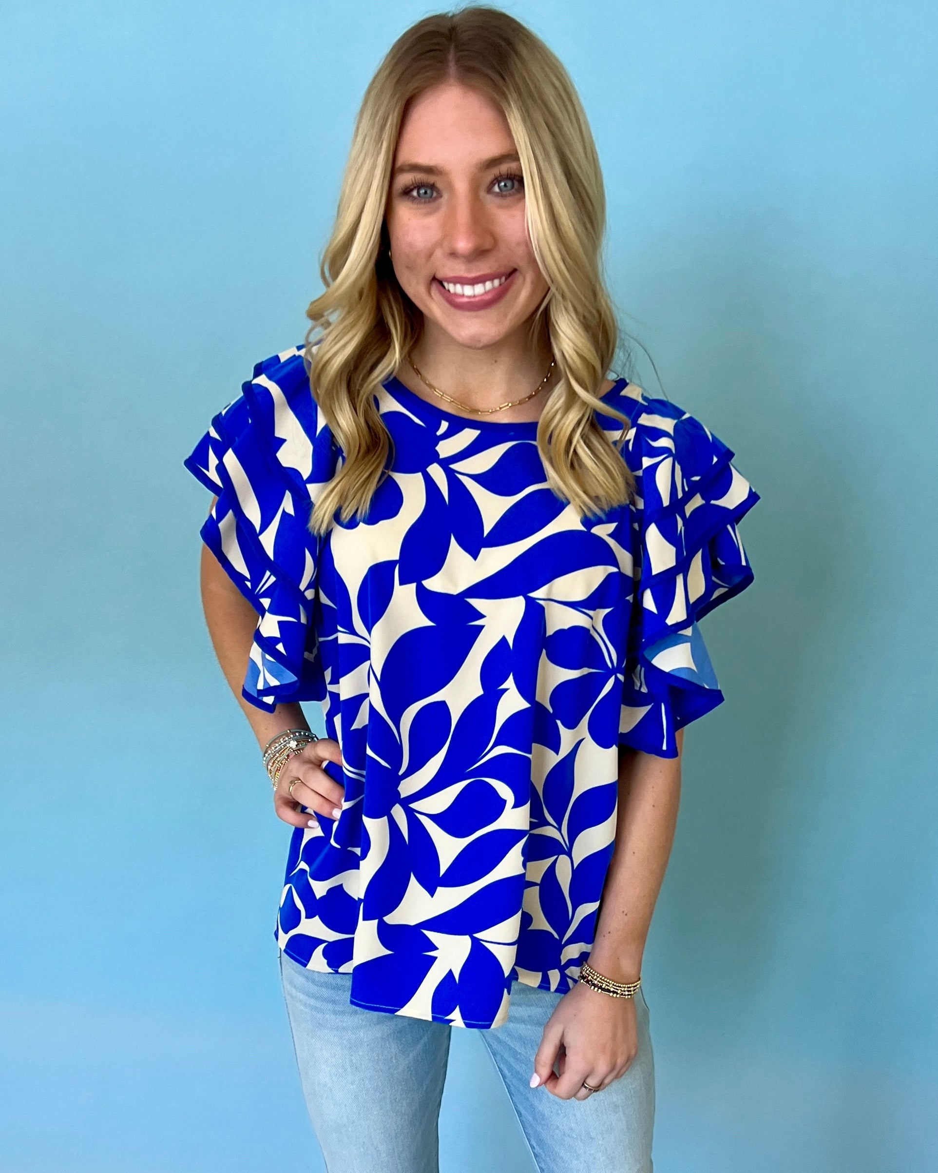 Wishing Away Blue Floral Top-Shop-Womens-Boutique-Clothing