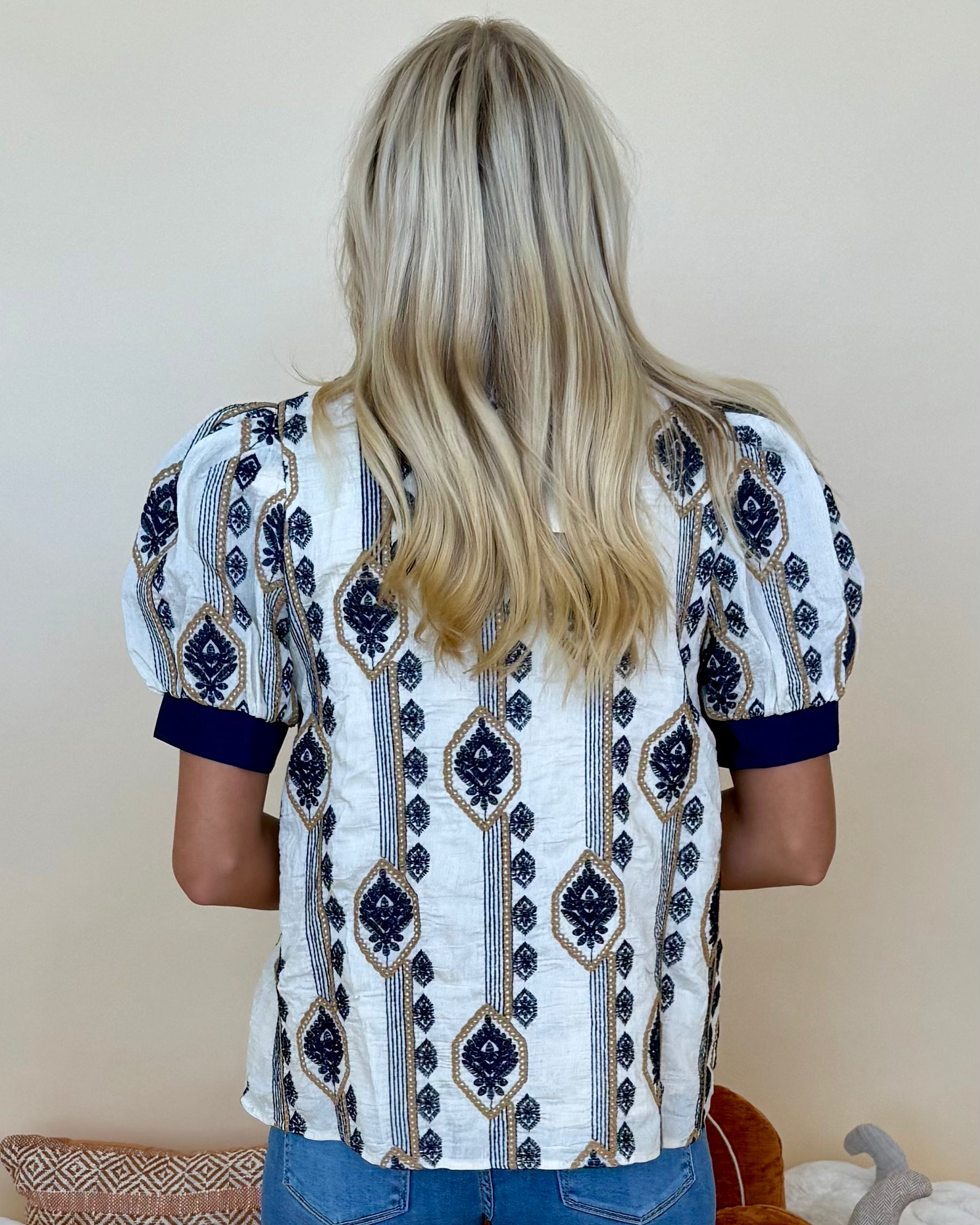 Effortless Fun Navy Abstract V Neck Top-Shop-Womens-Boutique-Clothing