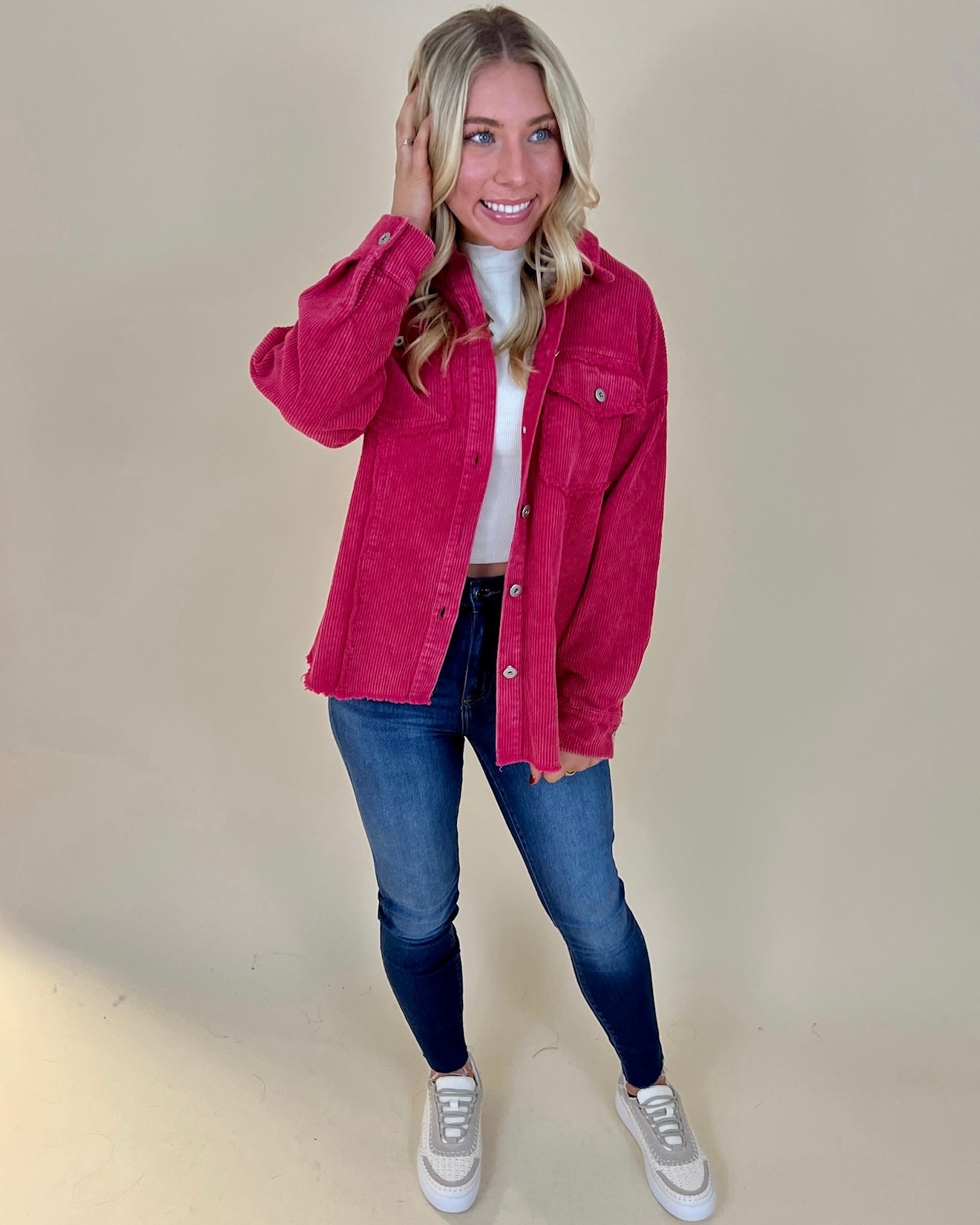 In Love Hot Pink Corduroy Shirt Jacket-Shop-Womens-Boutique-Clothing