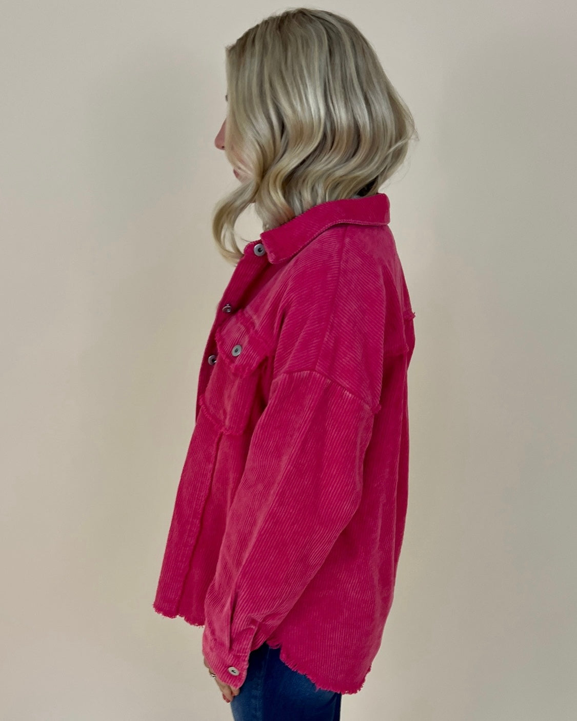 In Love Hot Pink Corduroy Shirt Jacket-Shop-Womens-Boutique-Clothing