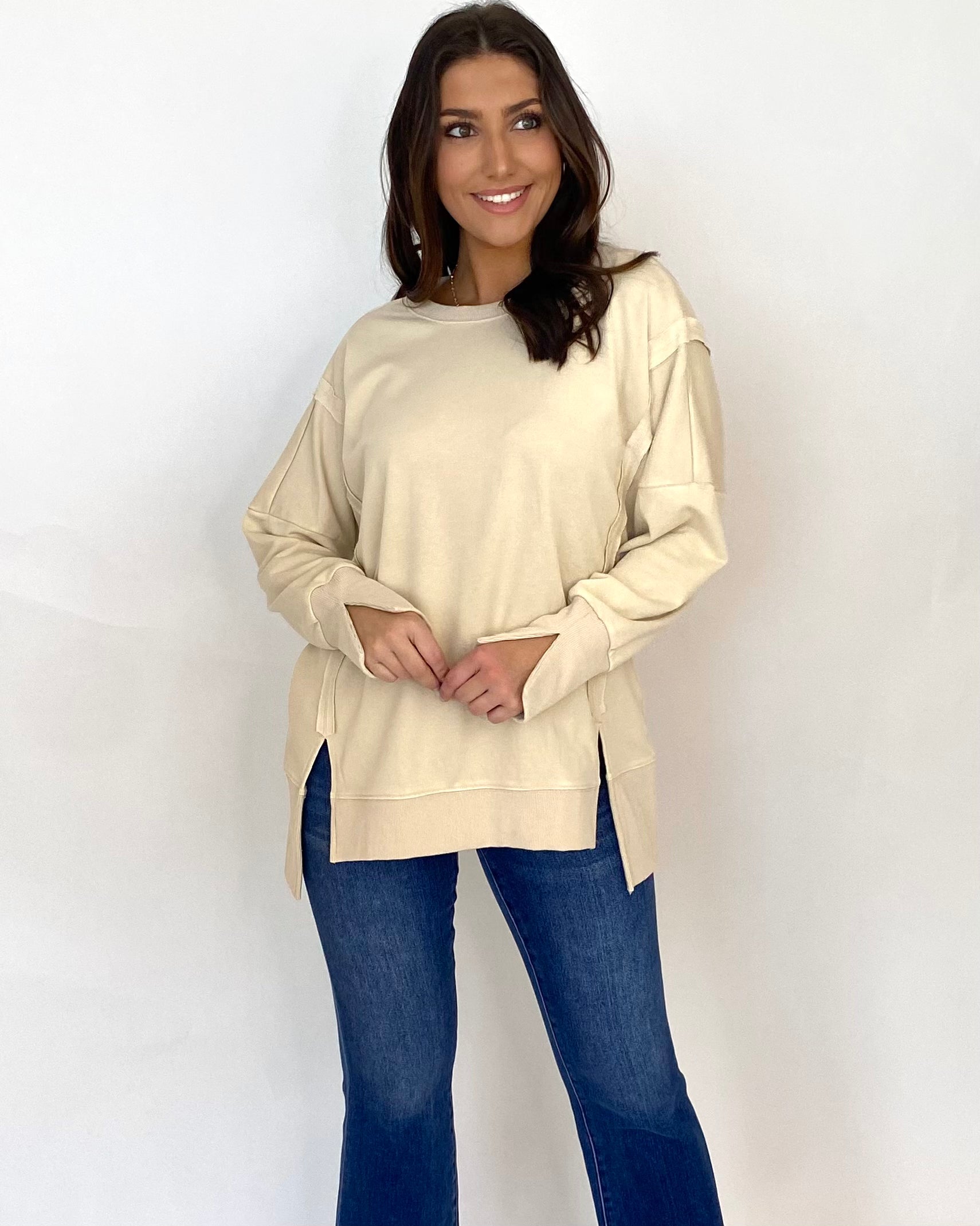 My Go To Oatmeal Mineral Sweatshirt-Shop-Womens-Boutique-Clothing