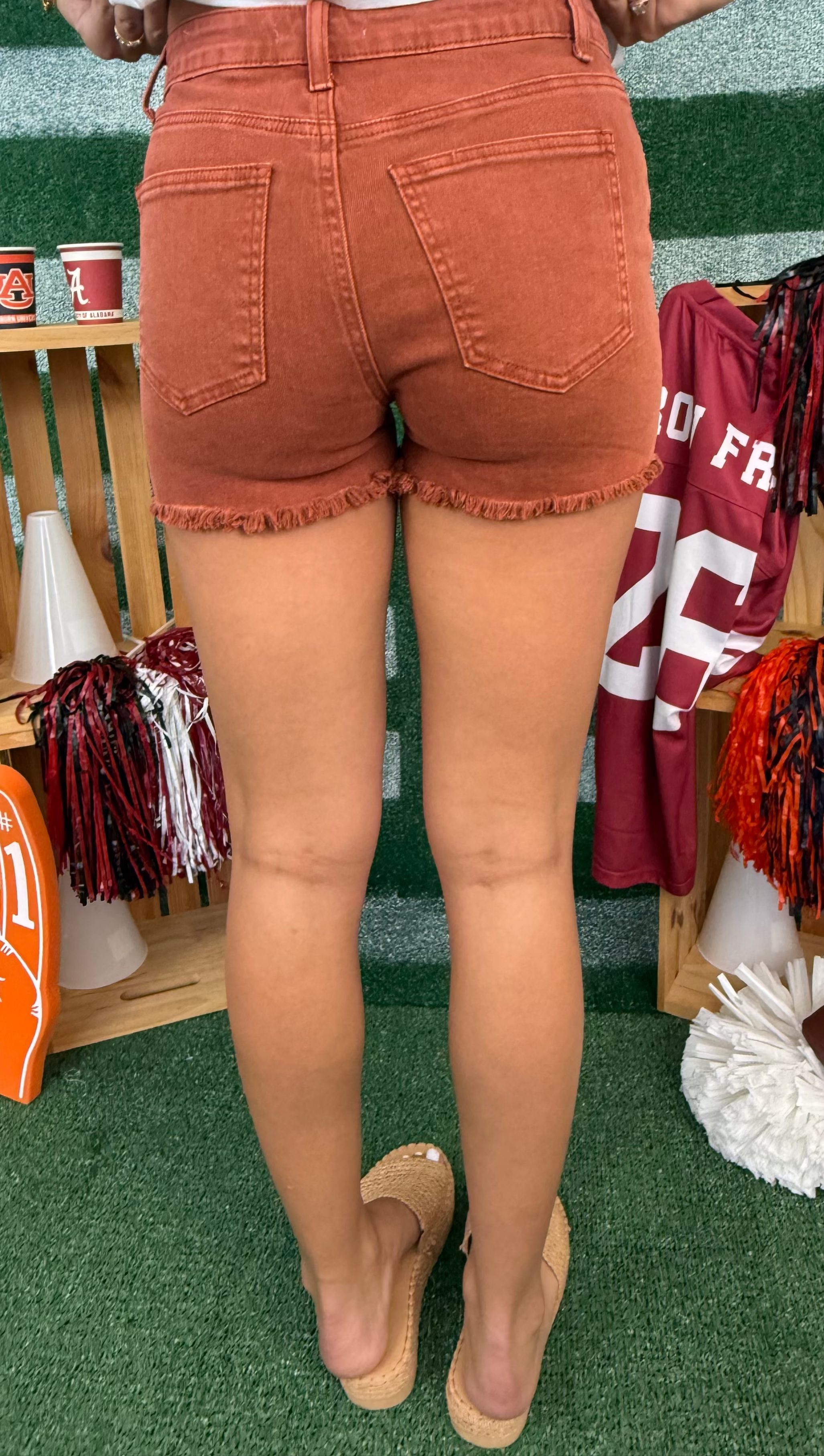 Quick Decisions Rust Acid Washed Frayed Shorts-Shop-Womens-Boutique-Clothing
