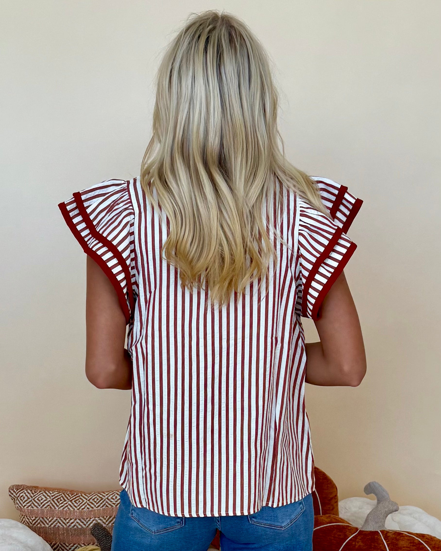 Getting Better Rust Stripe Flutter Sleeve Top-Shop-Womens-Boutique-Clothing