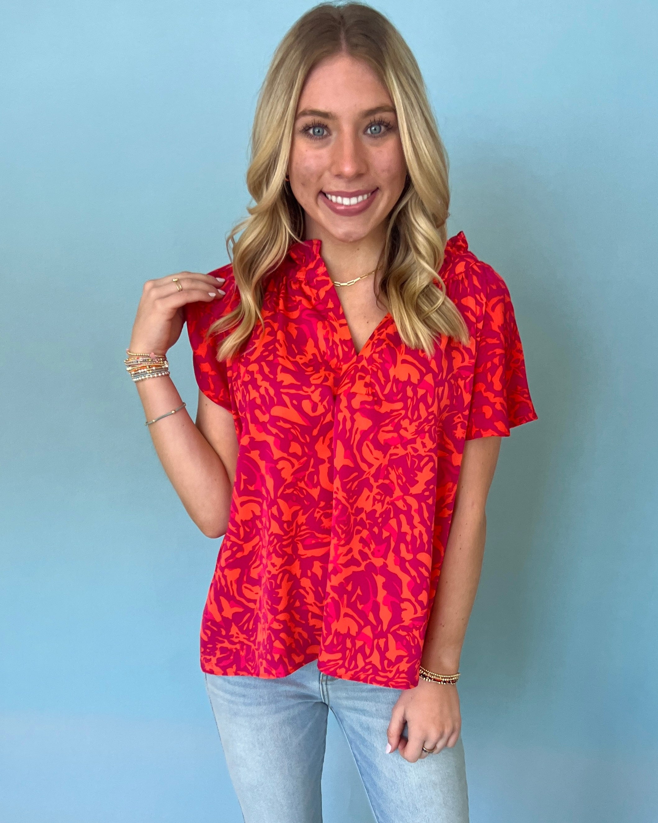 Purely Me Orange Floral Ruffle Top-Shop-Womens-Boutique-Clothing