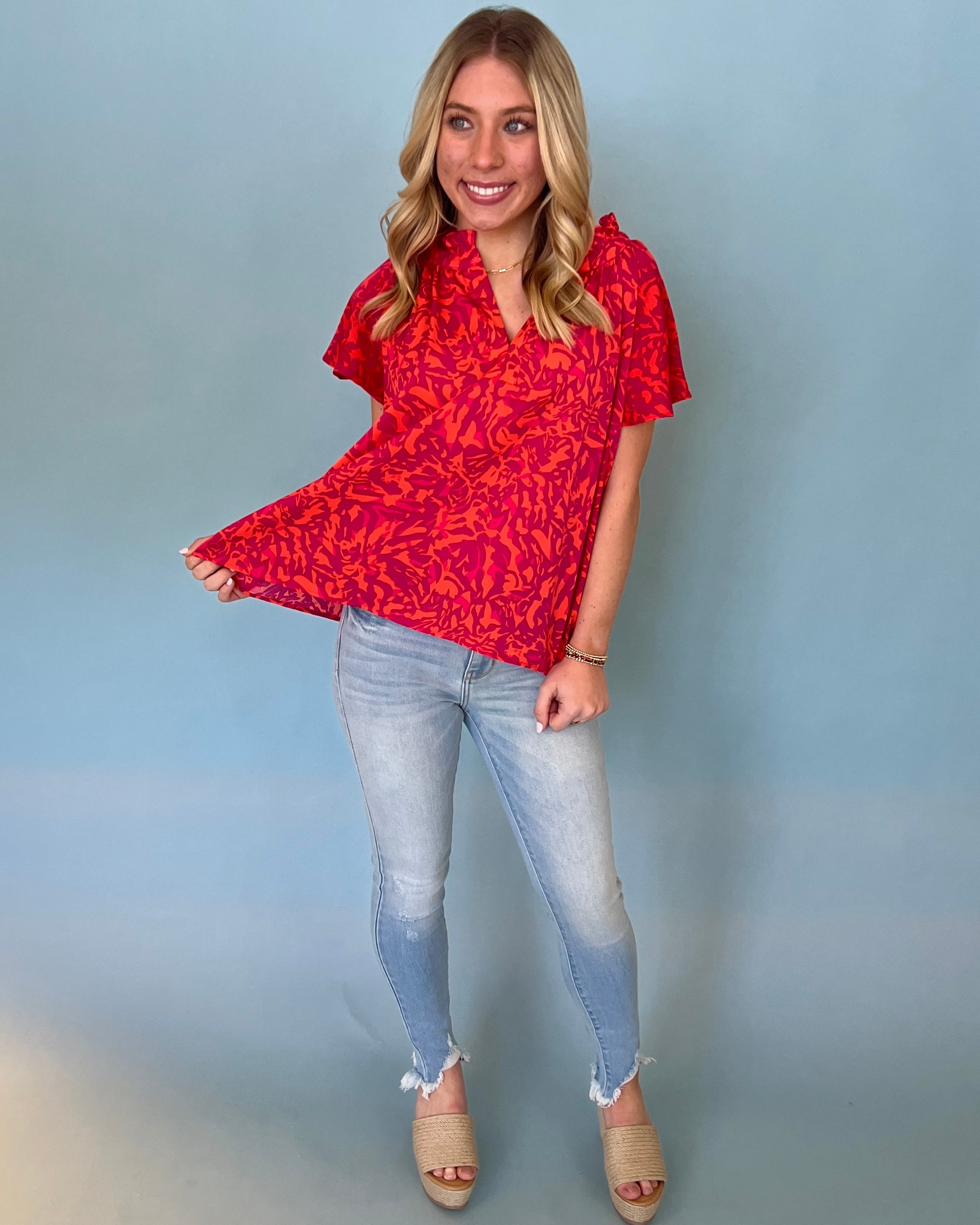 Purely Me Orange Floral Ruffle Top-Shop-Womens-Boutique-Clothing