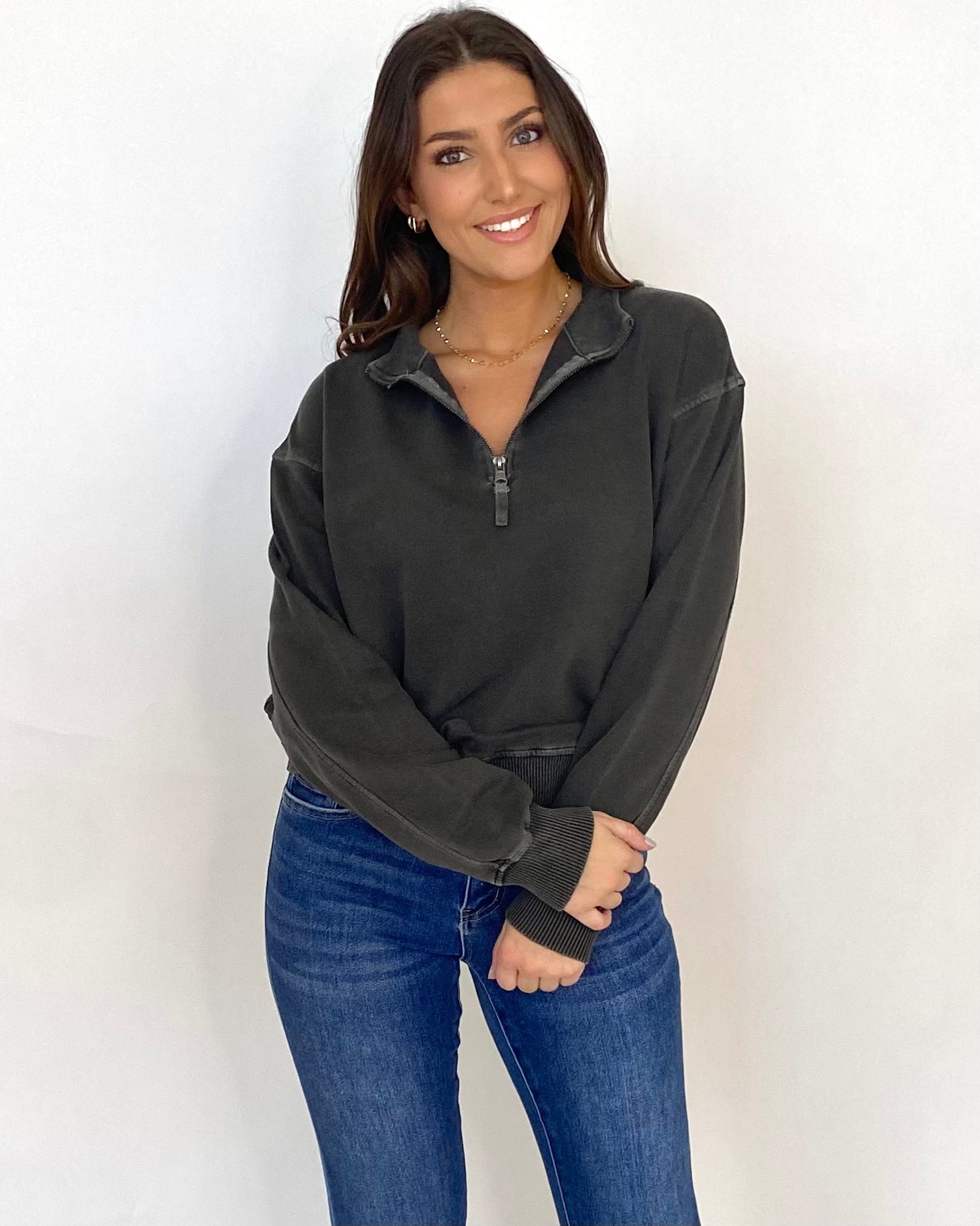 This One Black Half Zip Pullover-Shop-Womens-Boutique-Clothing