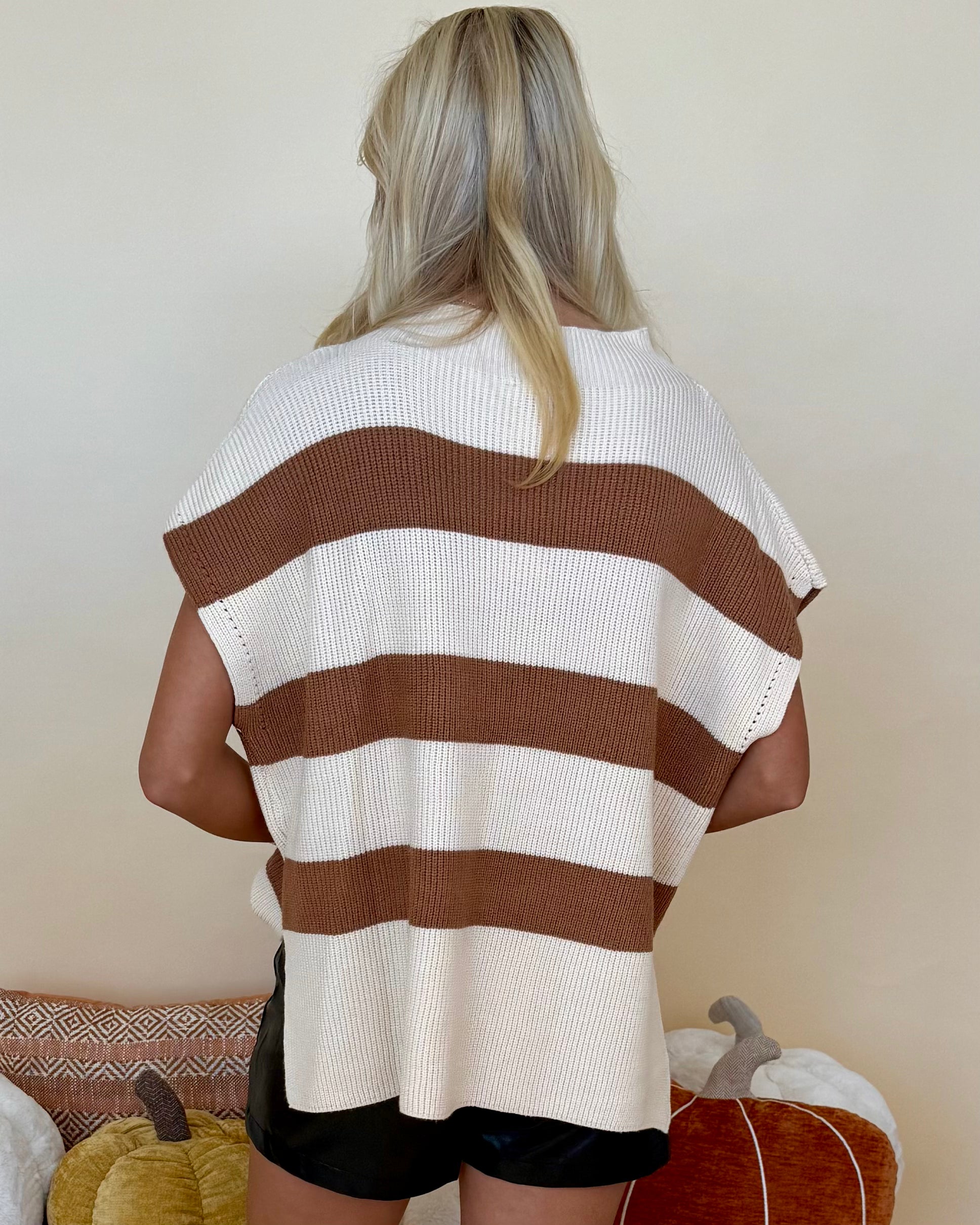 One Chance Mocha/Ivory Stripe Sweater-Shop-Womens-Boutique-Clothing