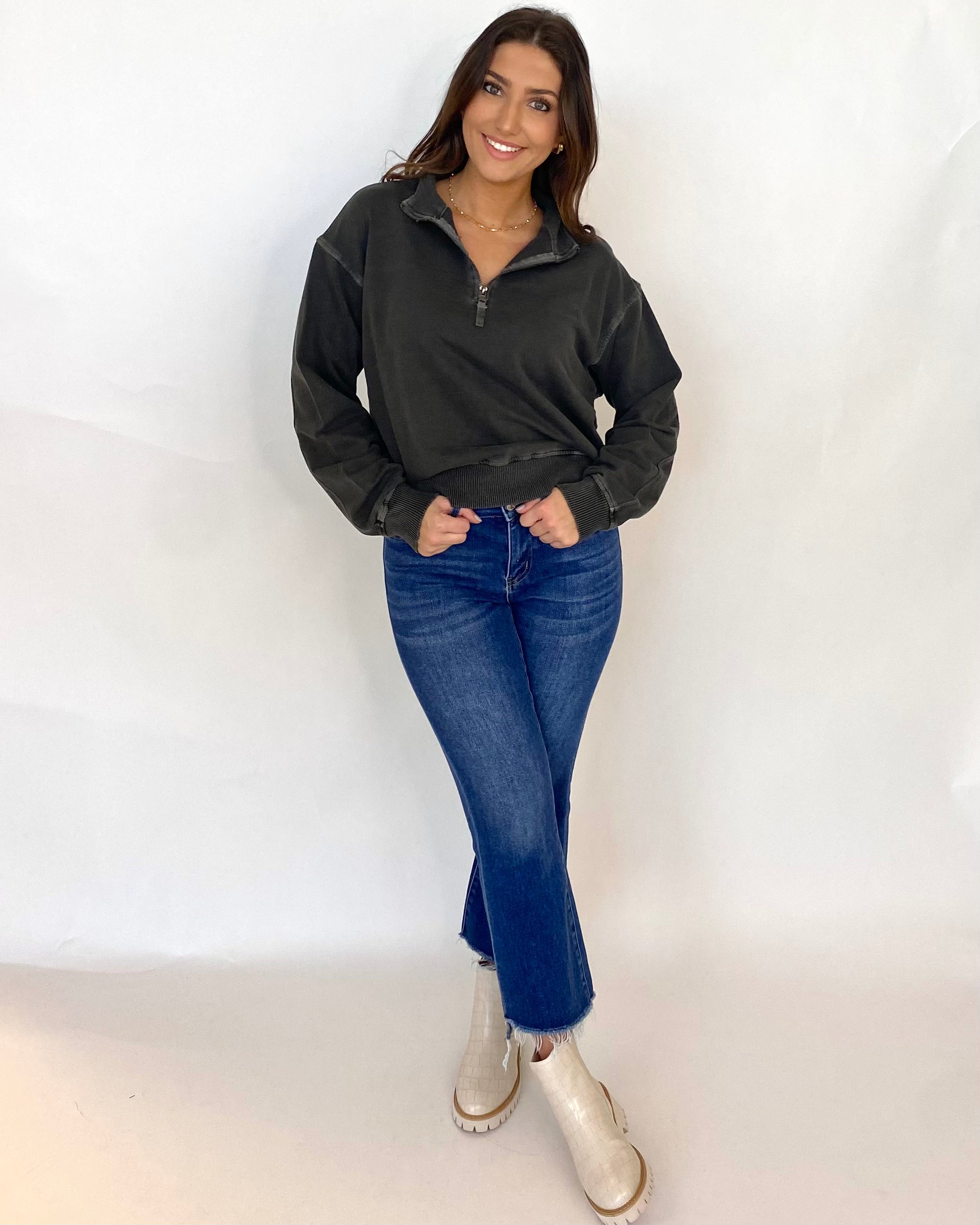 This One Black Half Zip Pullover-Shop-Womens-Boutique-Clothing