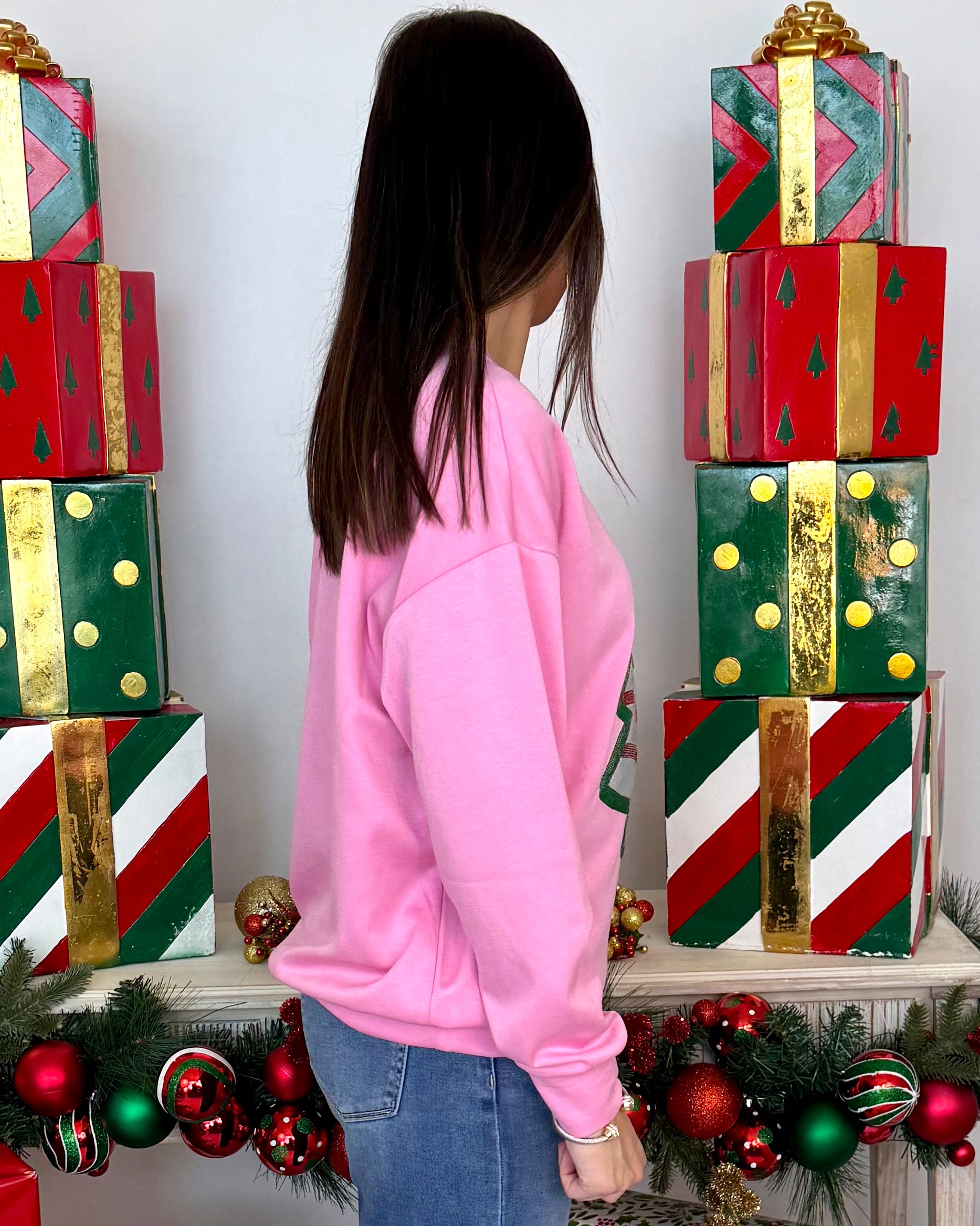 Pink Christmas Tree Sweatshirt-Shop-Womens-Boutique-Clothing