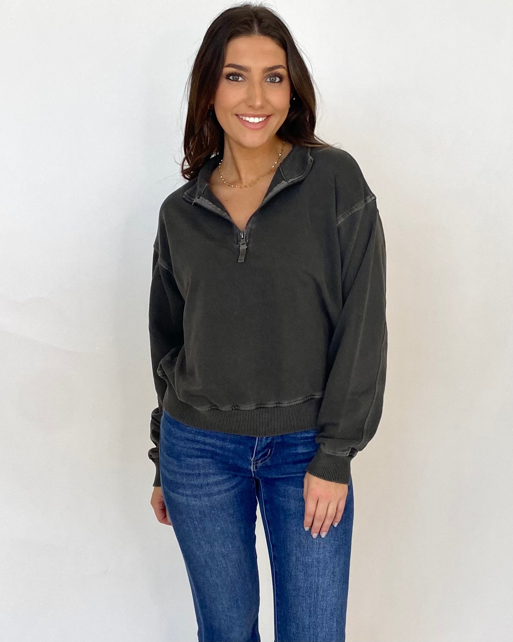 This One Black Half Zip Pullover-Shop-Womens-Boutique-Clothing