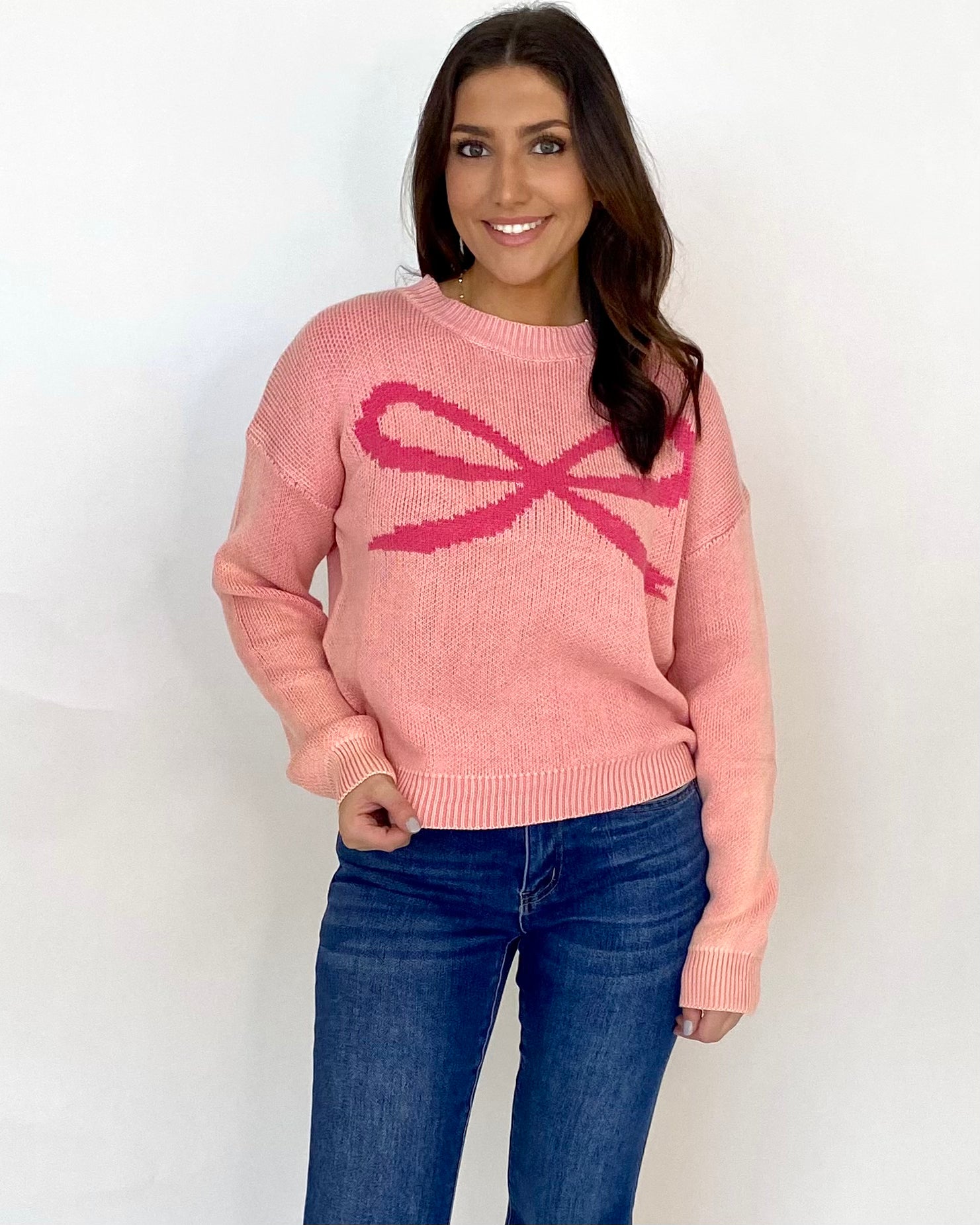 Forever Grace Blush Bow Sweater-Shop-Womens-Boutique-Clothing