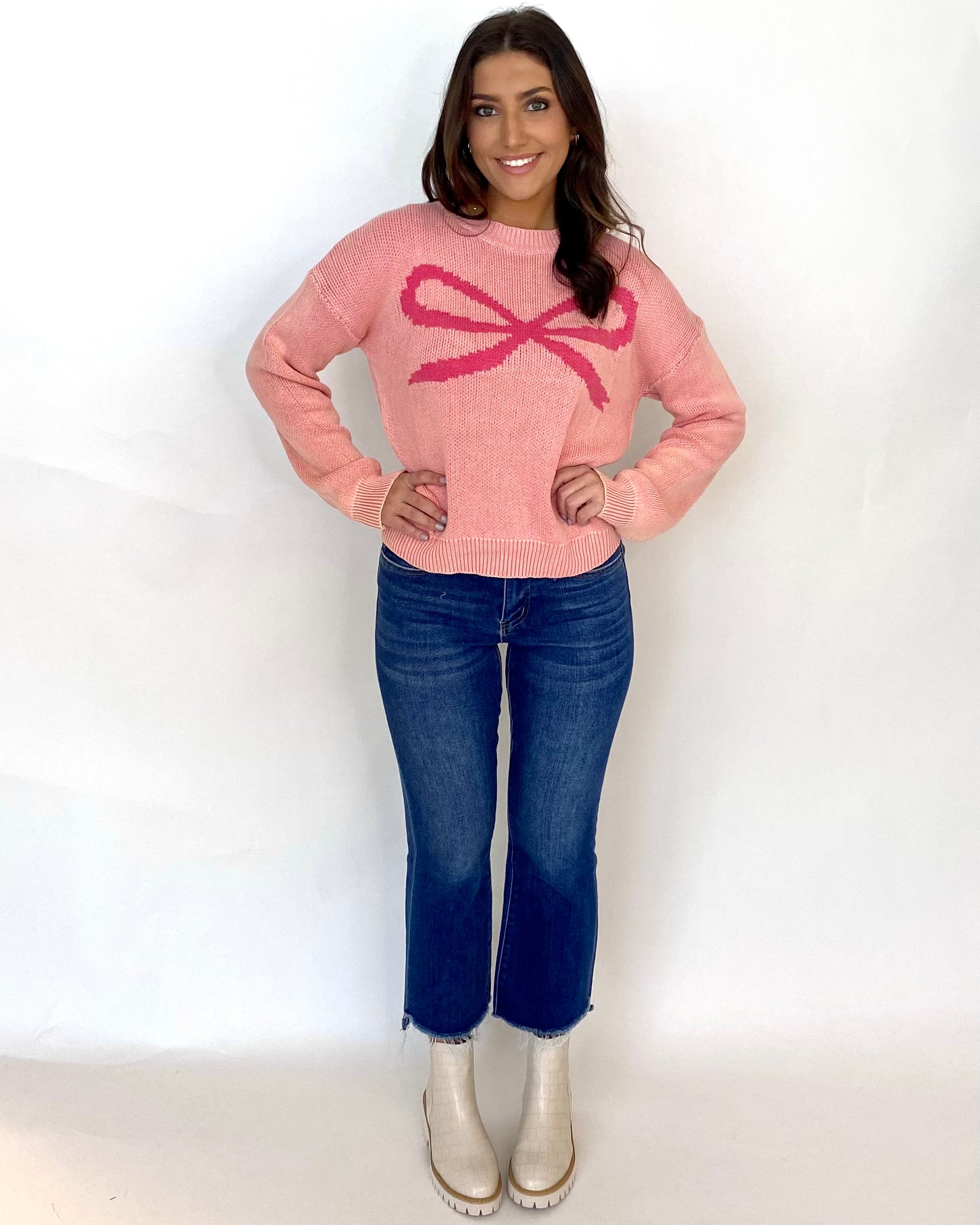 Forever Grace Blush Bow Sweater-Shop-Womens-Boutique-Clothing