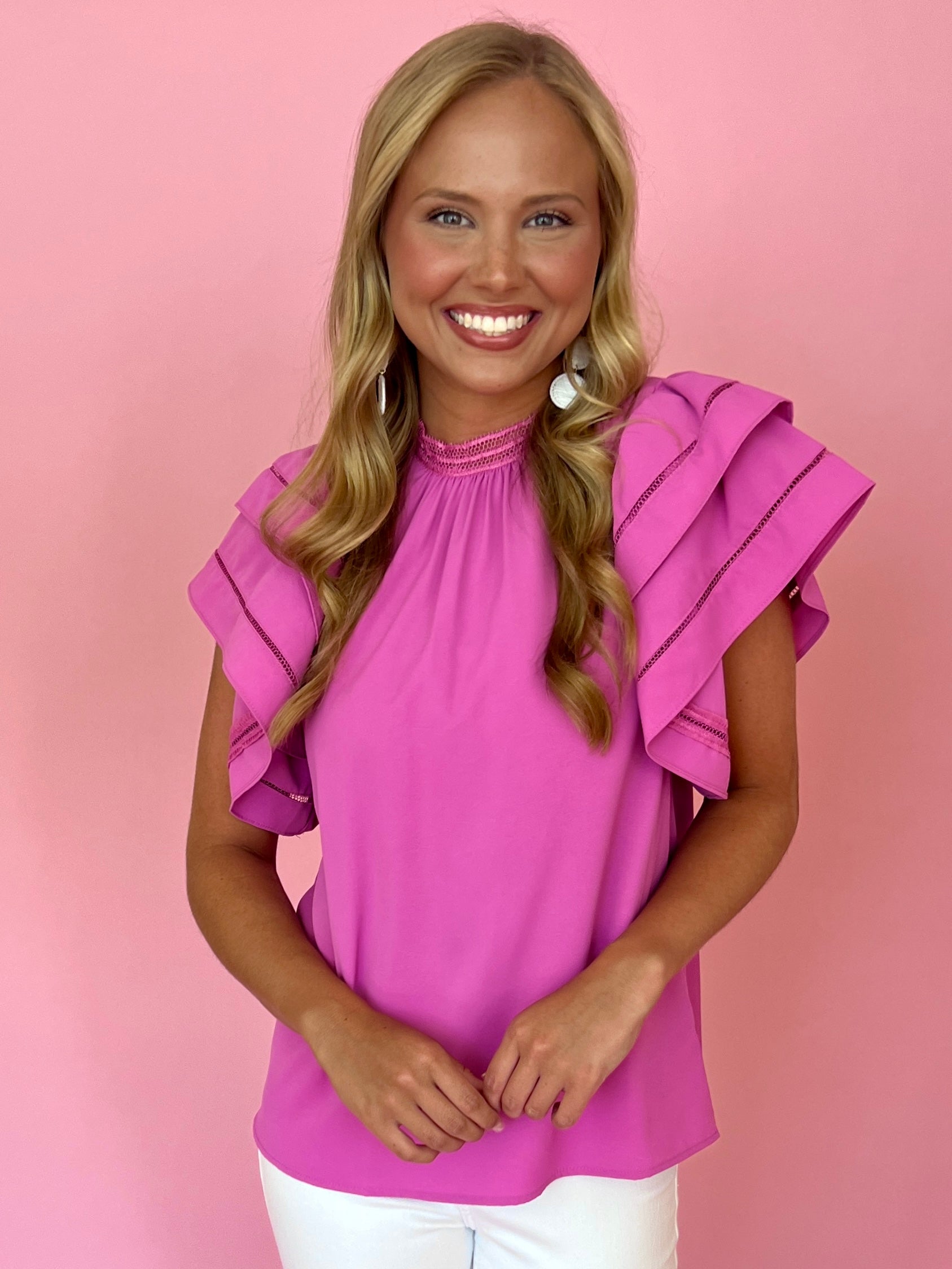 Sunny Days Pink Double Layer Sleeve Mock Neck Top-Shop-Womens-Boutique-Clothing