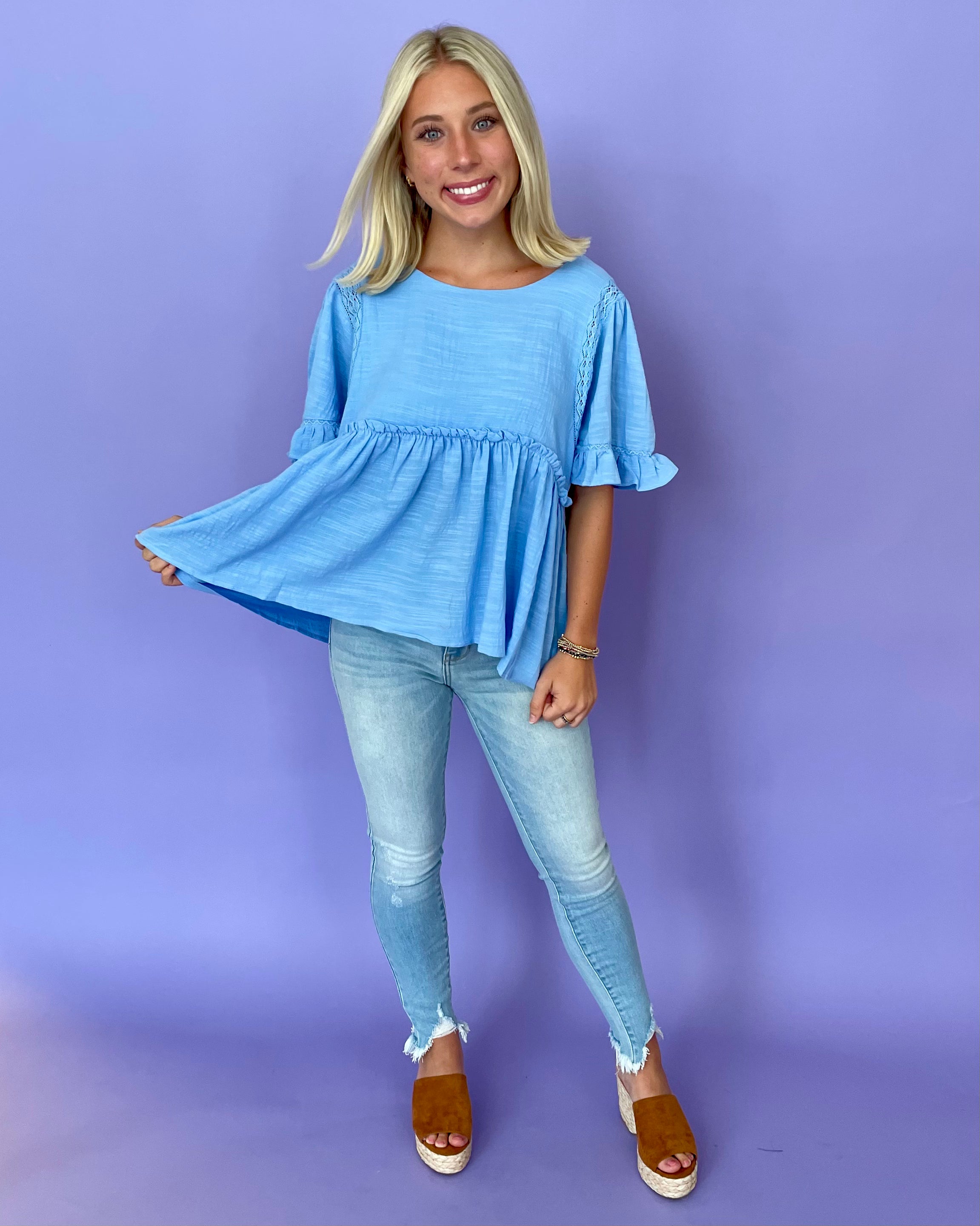 Read All Peri Blue Linen Babydoll Top-Shop-Womens-Boutique-Clothing